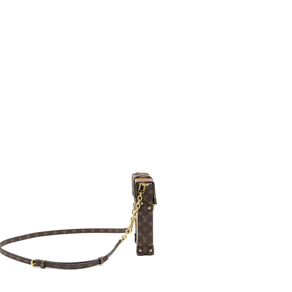 LOUIS VUITTON VERTICAL TRUNK POCHETTE WITH CHAIN MONOGRAM REVERSE CANVAS GHW