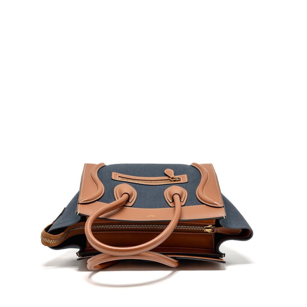 CELINE MICRO LUGGAGE BAG CALFSKIN/DENIM NAVY/TAN GHW