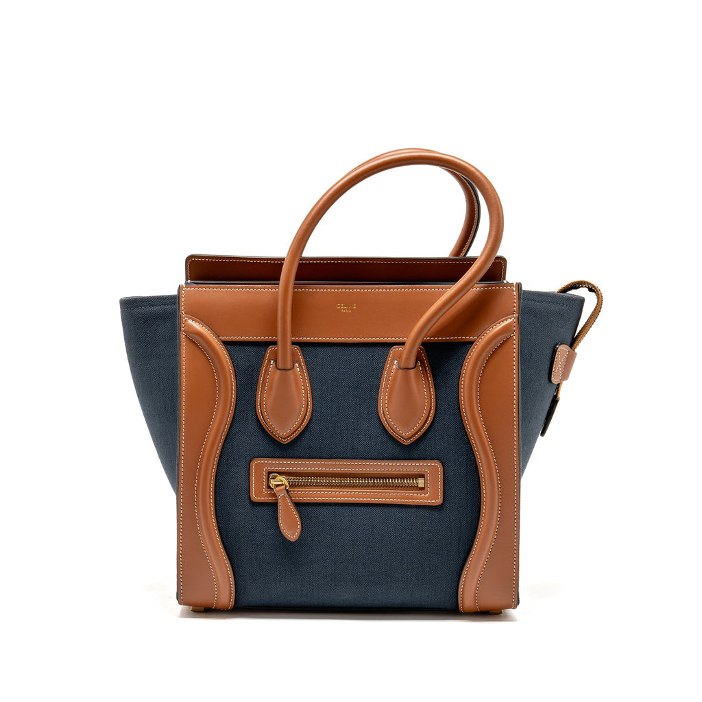 CELINE MICRO LUGGAGE BAG CALFSKIN/DENIM NAVY/TAN GHW