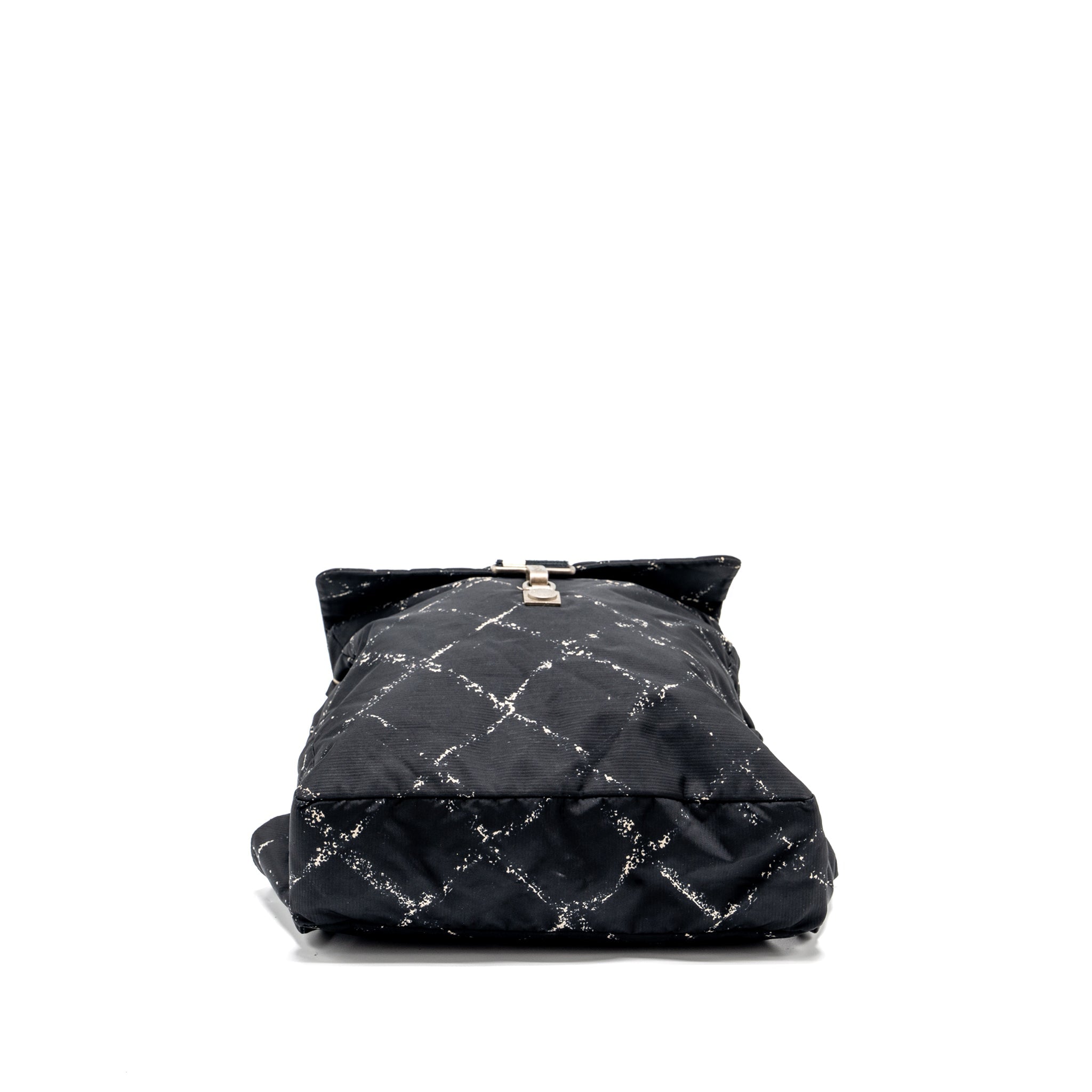 CHANEL TRAVEL LINE CHECK NYLON BACKPACK BLACK/WHITE RUTHENIUM HARDWARE