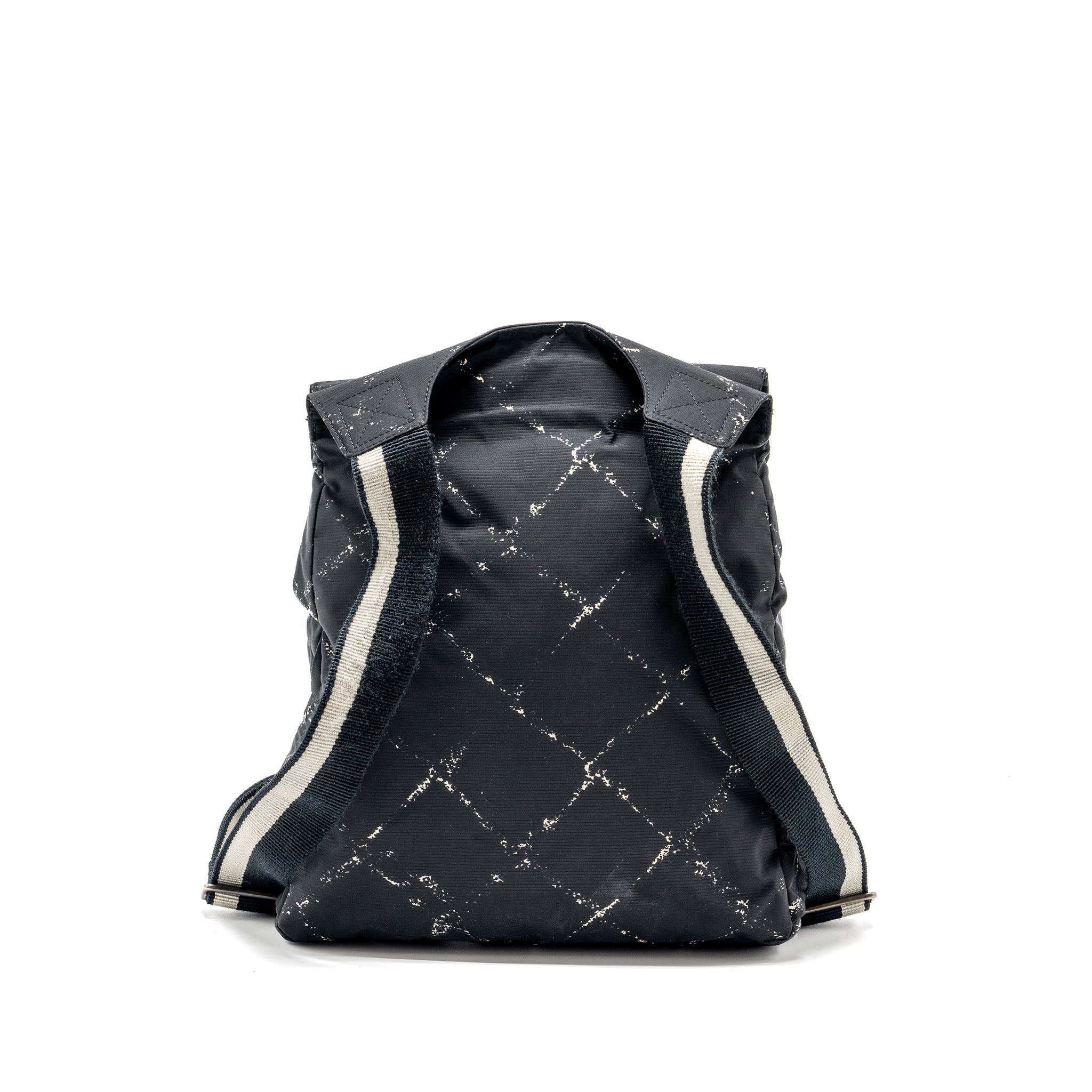 CHANEL TRAVEL LINE CHECK NYLON BACKPACK BLACK/WHITE RUTHENIUM HARDWARE
