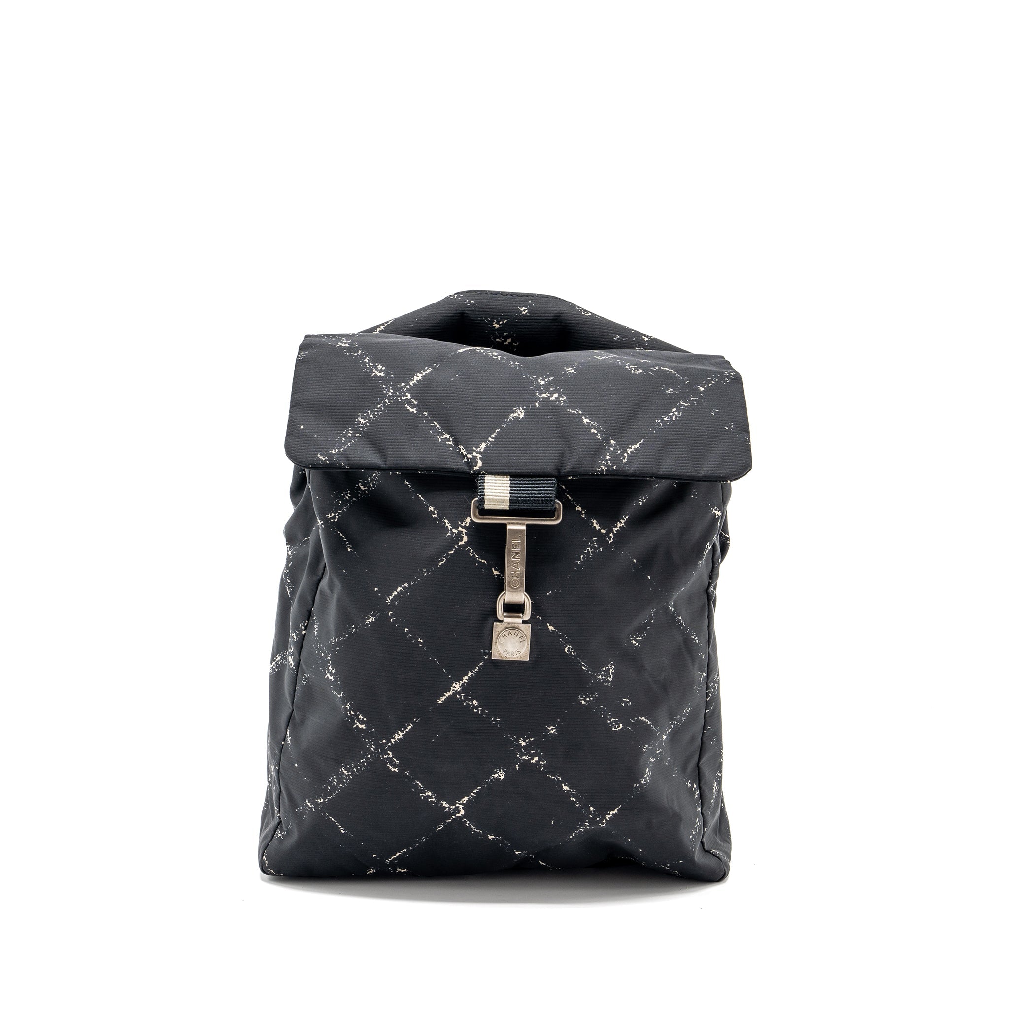 CHANEL TRAVEL LINE CHECK NYLON BACKPACK BLACK/WHITE RUTHENIUM HARDWARE