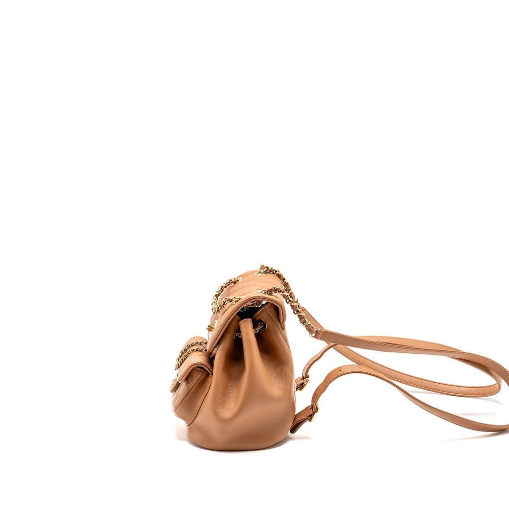 CHANEL 24P MINI DUMA BACKPACK CALFSKIN CARAMEL LGHW (MICROCHIP)