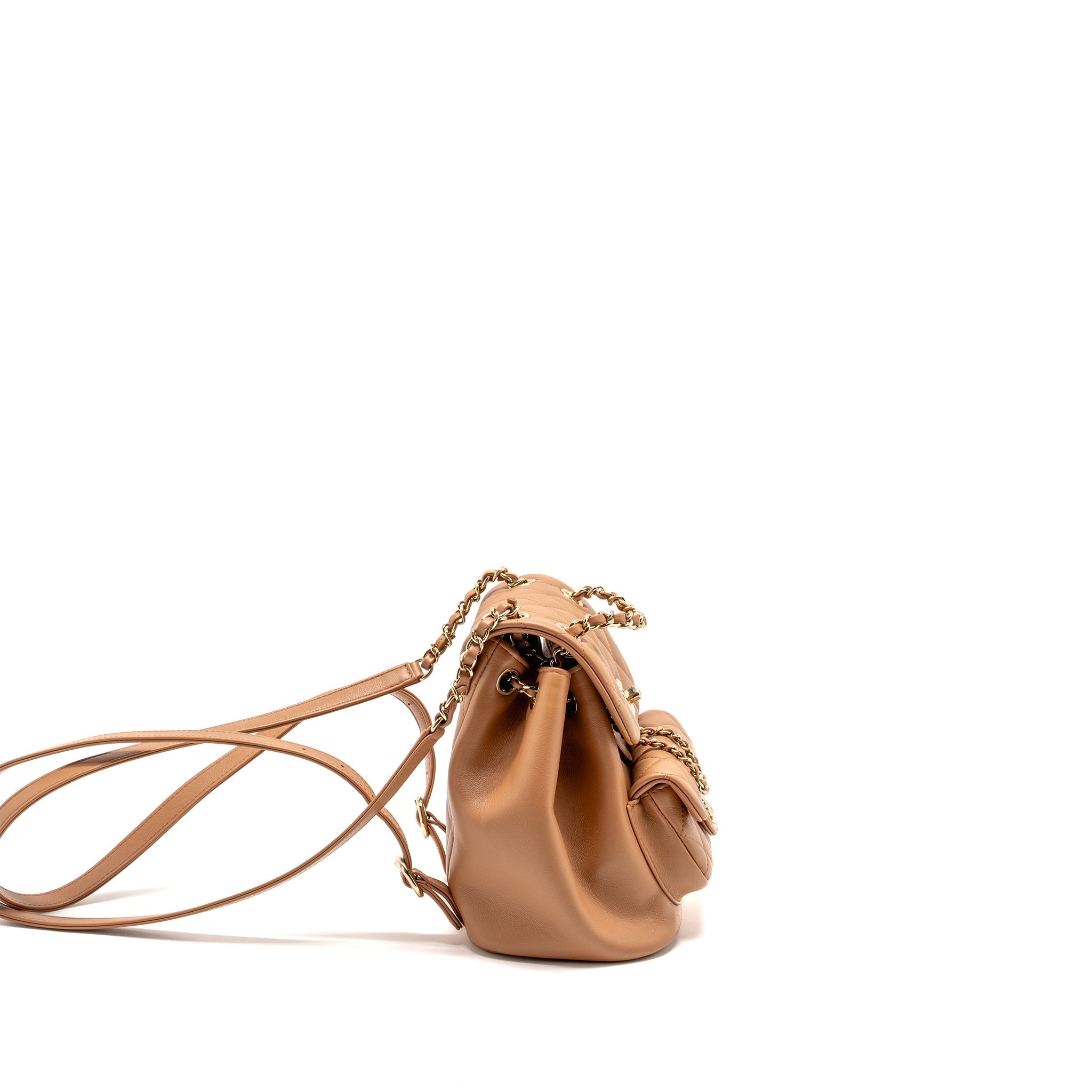 CHANEL 24P MINI DUMA BACKPACK CALFSKIN CARAMEL LGHW (MICROCHIP)