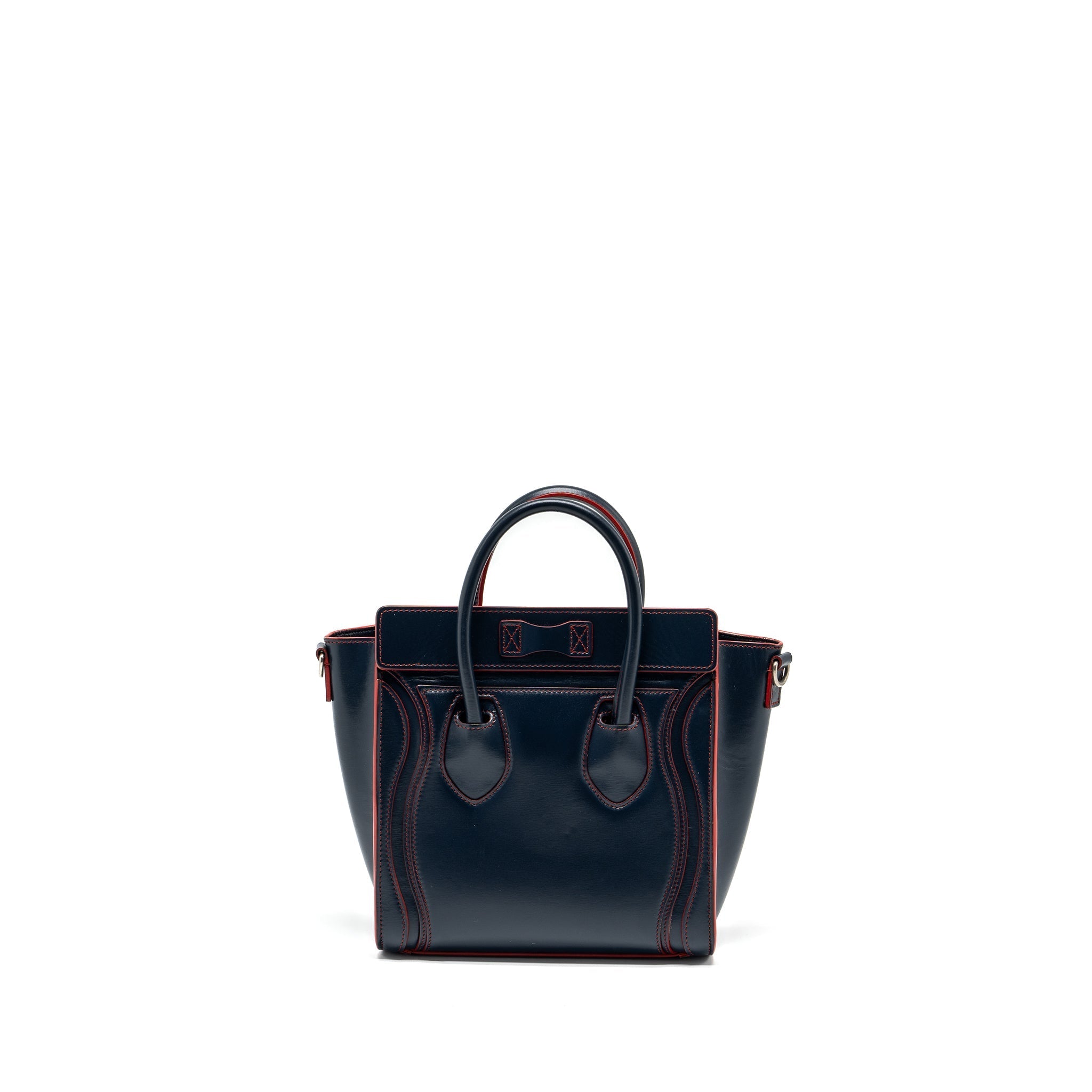 CELINE NANO LUGGAGE BAG CALFSKIN NAVY / RED SHW