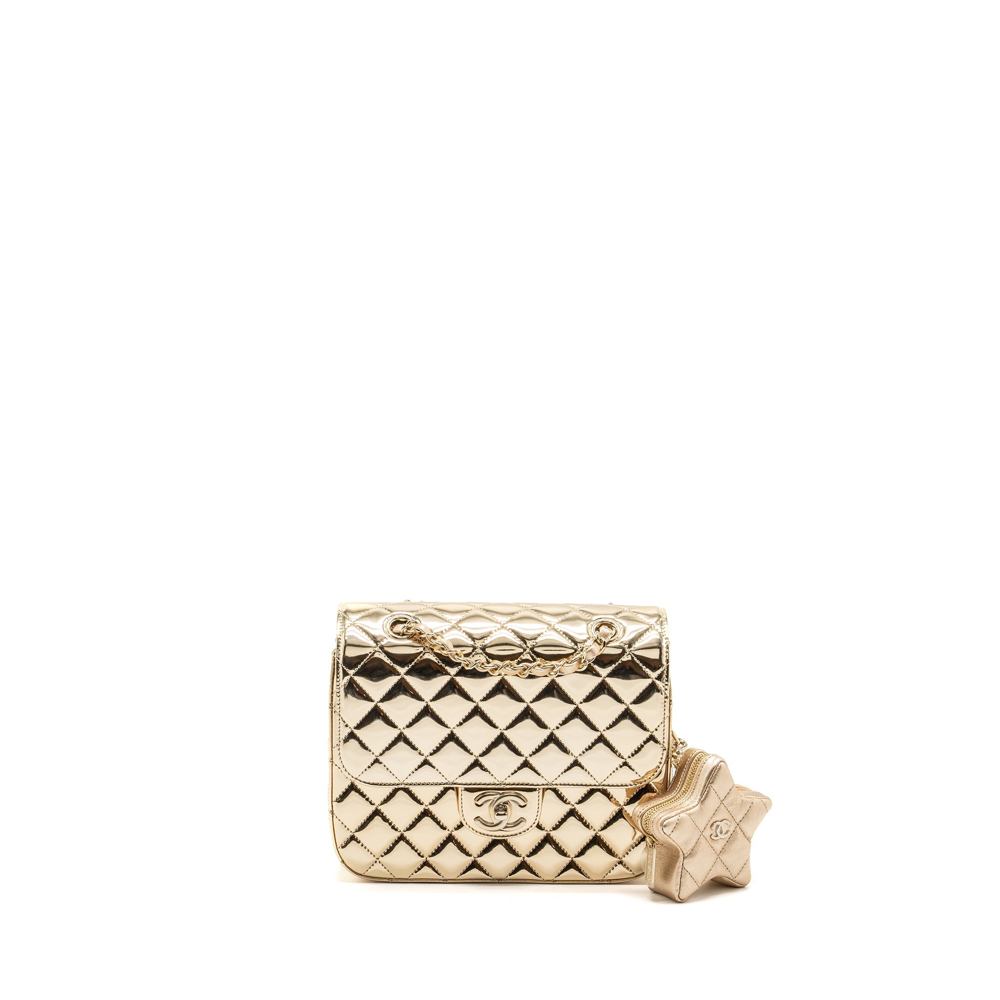 CHANEL 24C BACKPACK WITH STAR PATENT GOLD LGHW (MICROCHIP)
