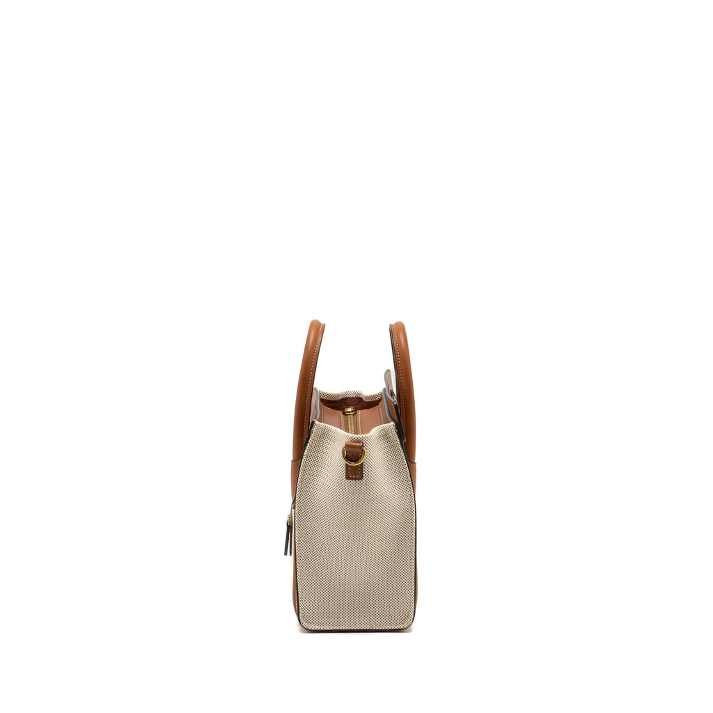 CELINE NANO LUGGAGE BAG CANVAS/LEATHER TAN/WHITE GHW