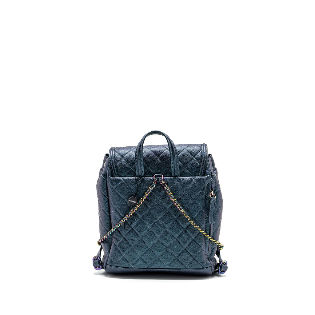 CHANEL 18B FILIGREE BACKPACK CAVIAR IRIDESCENT DARK TURQUOISE MULTICOLOUR HARDWARE