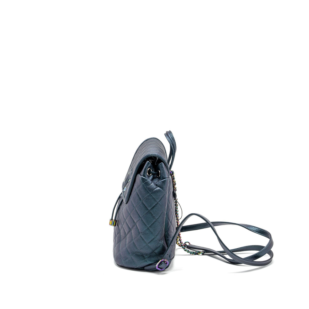CHANEL 18B FILIGREE BACKPACK CAVIAR IRIDESCENT DARK TURQUOISE MULTICOLOUR HARDWARE