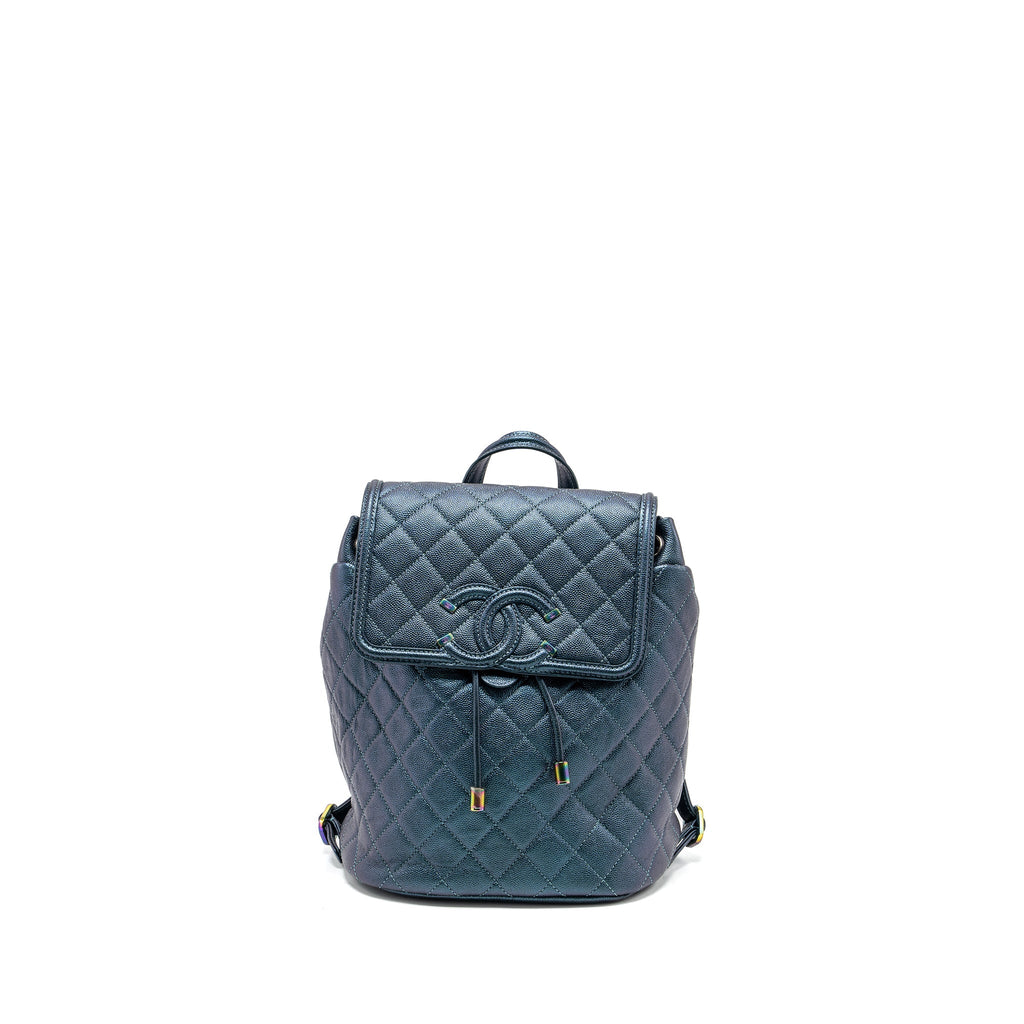 CHANEL 18B FILIGREE BACKPACK CAVIAR IRIDESCENT DARK TURQUOISE MULTICOLOUR HARDWARE