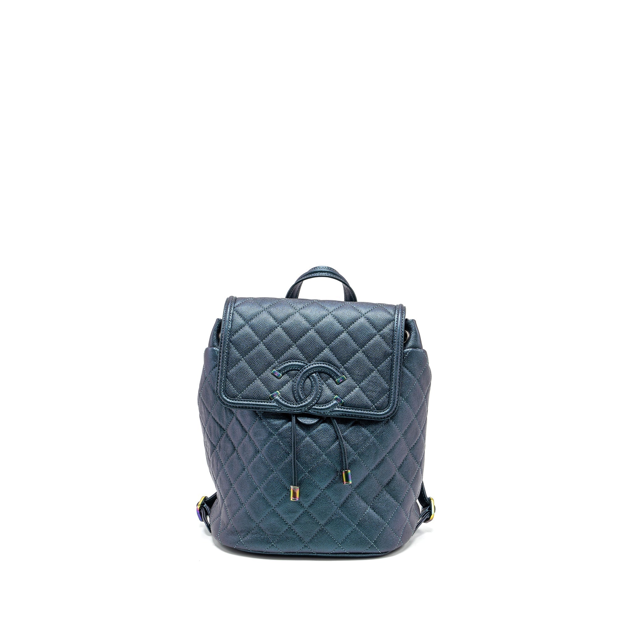 CHANEL 18B FILIGREE BACKPACK CAVIAR IRIDESCENT DARK TURQUOISE MULTICOLOUR HARDWARE