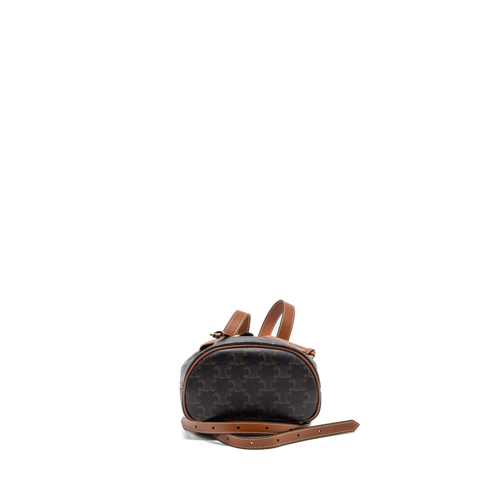 CELINE MINI BACKPACK FOLCO TRIOMPHE CANVAS CALFSKIN TAN GHW