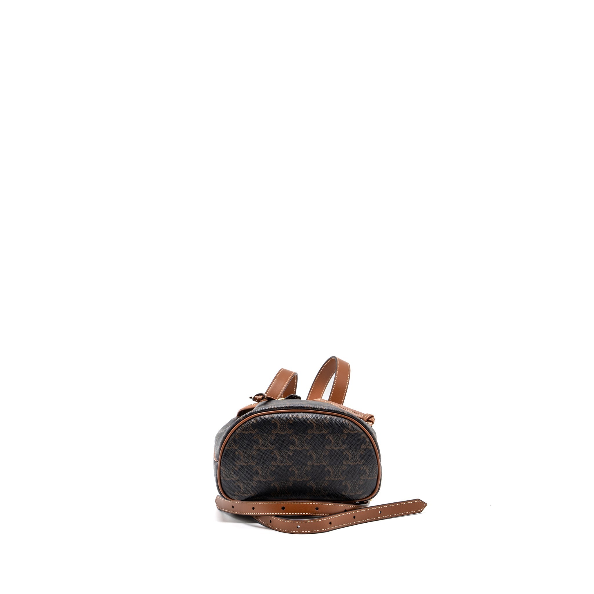 CELINE MINI BACKPACK FOLCO TRIOMPHE CANVAS CALFSKIN TAN GHW