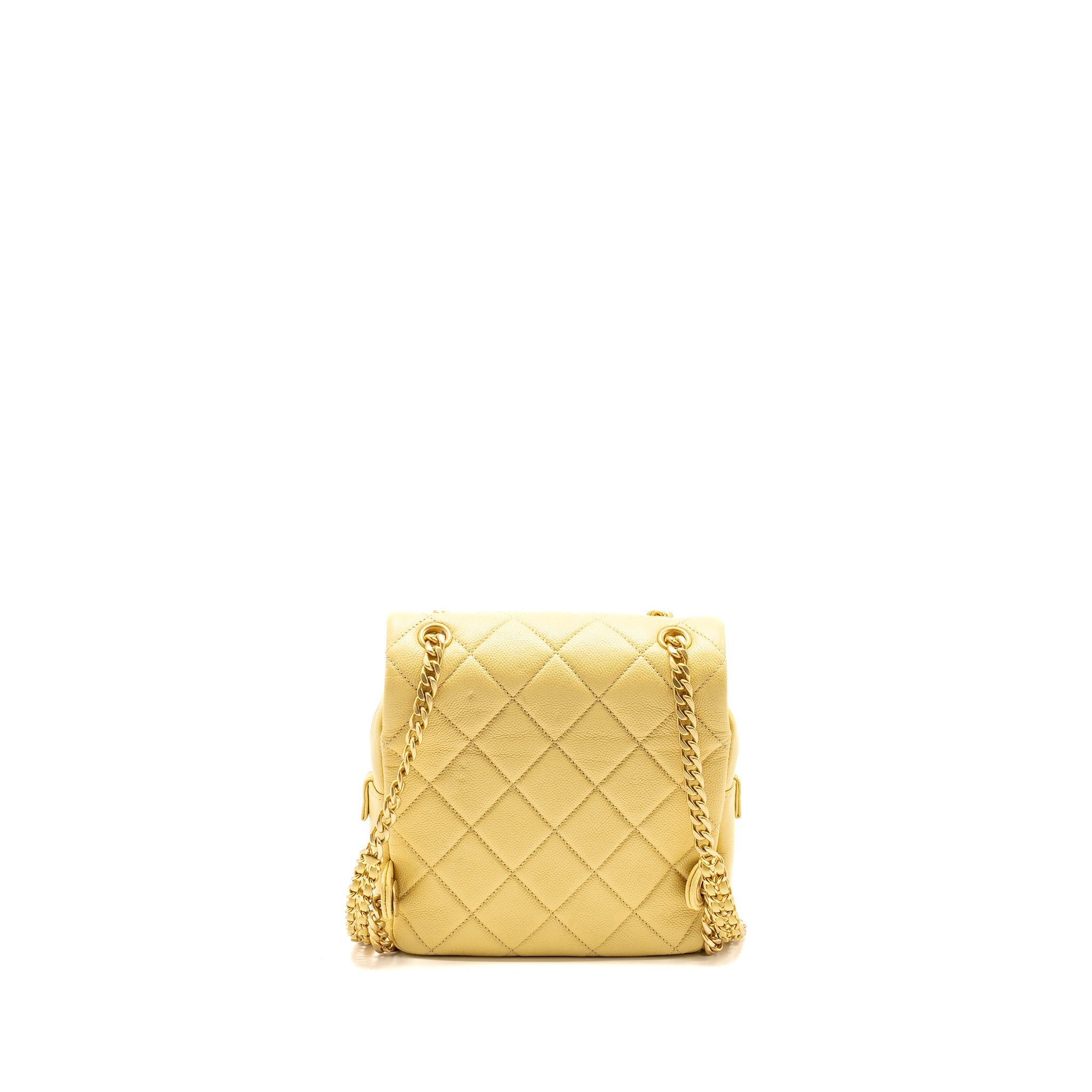 CHANEL 22P QUILTED FLAP BACKPACK CAVIAR LIGHT YELLOW GHW (MICROCHIP)