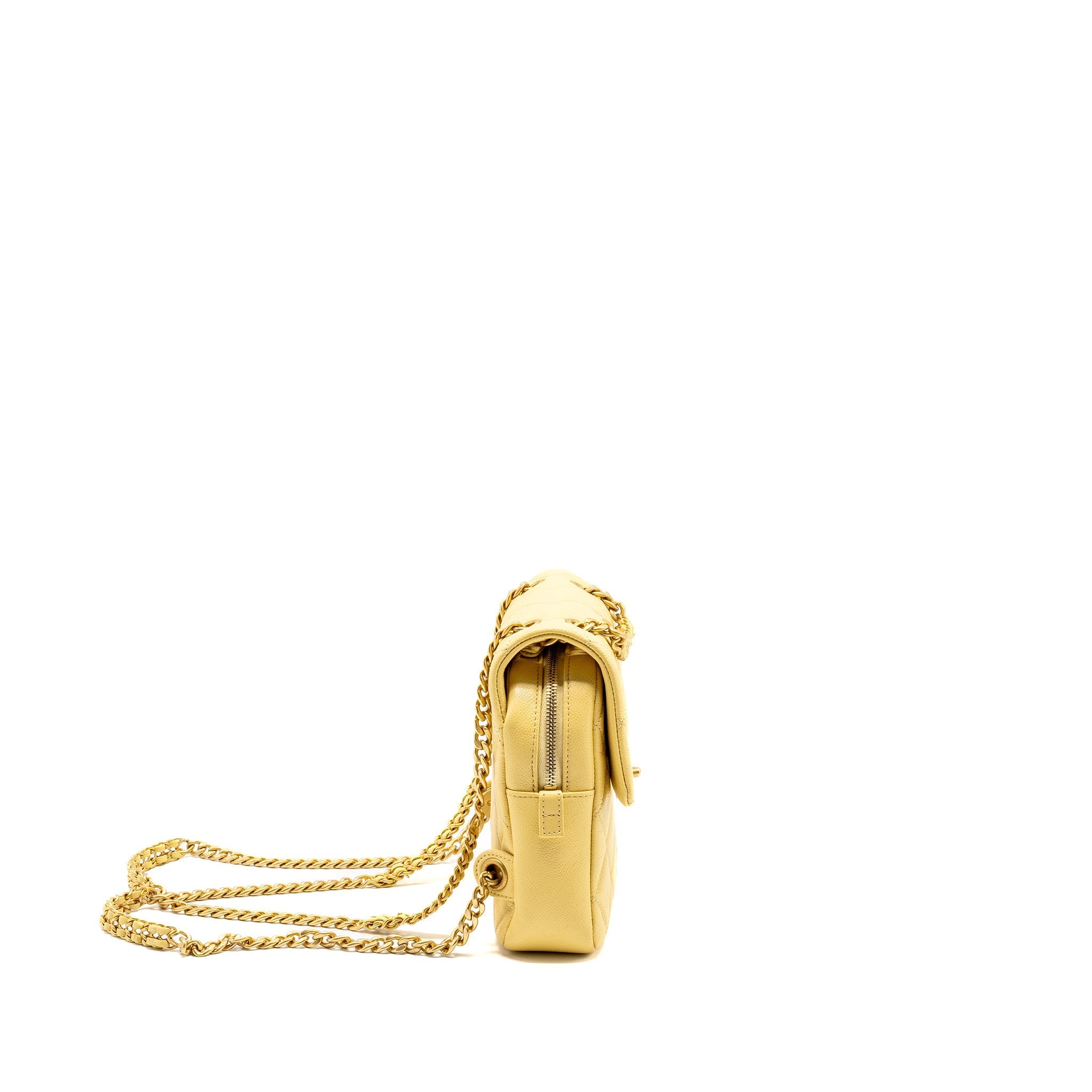 CHANEL 22P QUILTED FLAP BACKPACK CAVIAR LIGHT YELLOW GHW (MICROCHIP)