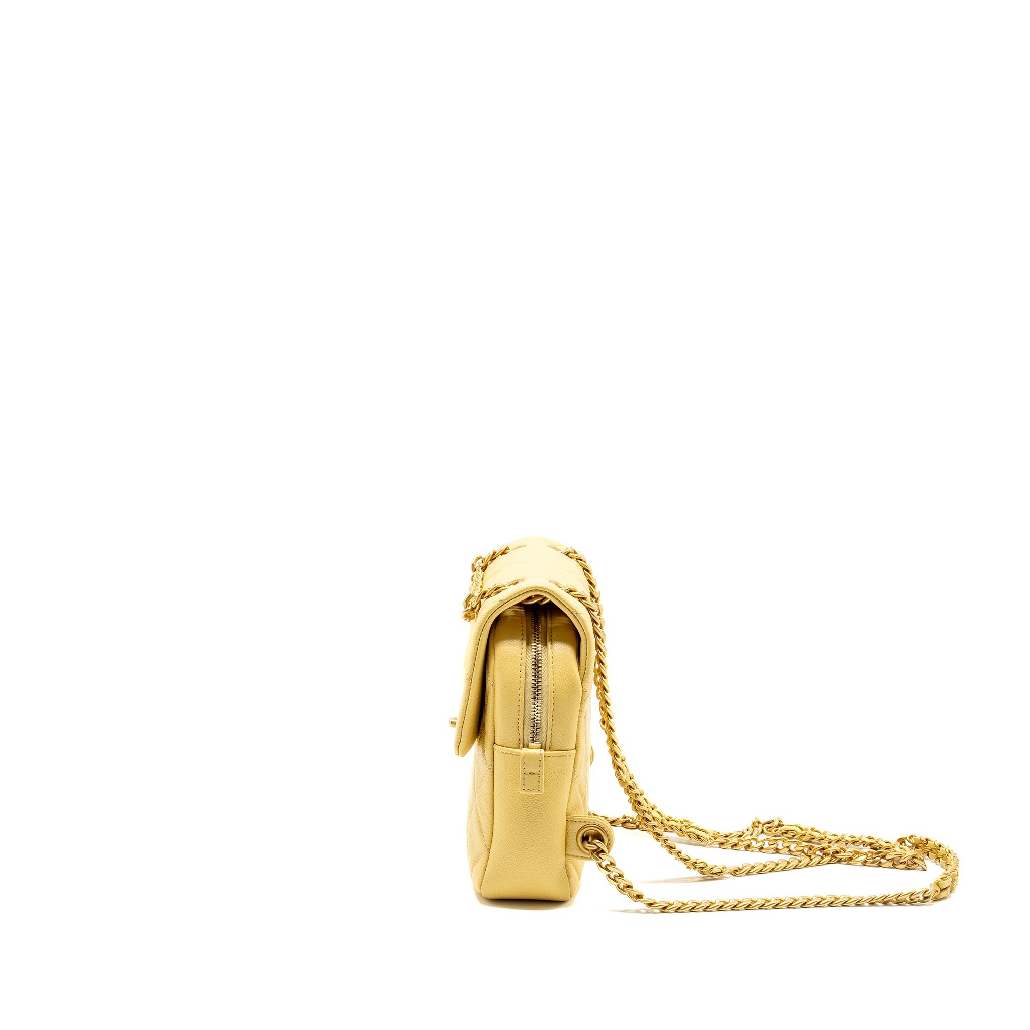 CHANEL 22P QUILTED FLAP BACKPACK CAVIAR LIGHT YELLOW GHW (MICROCHIP)