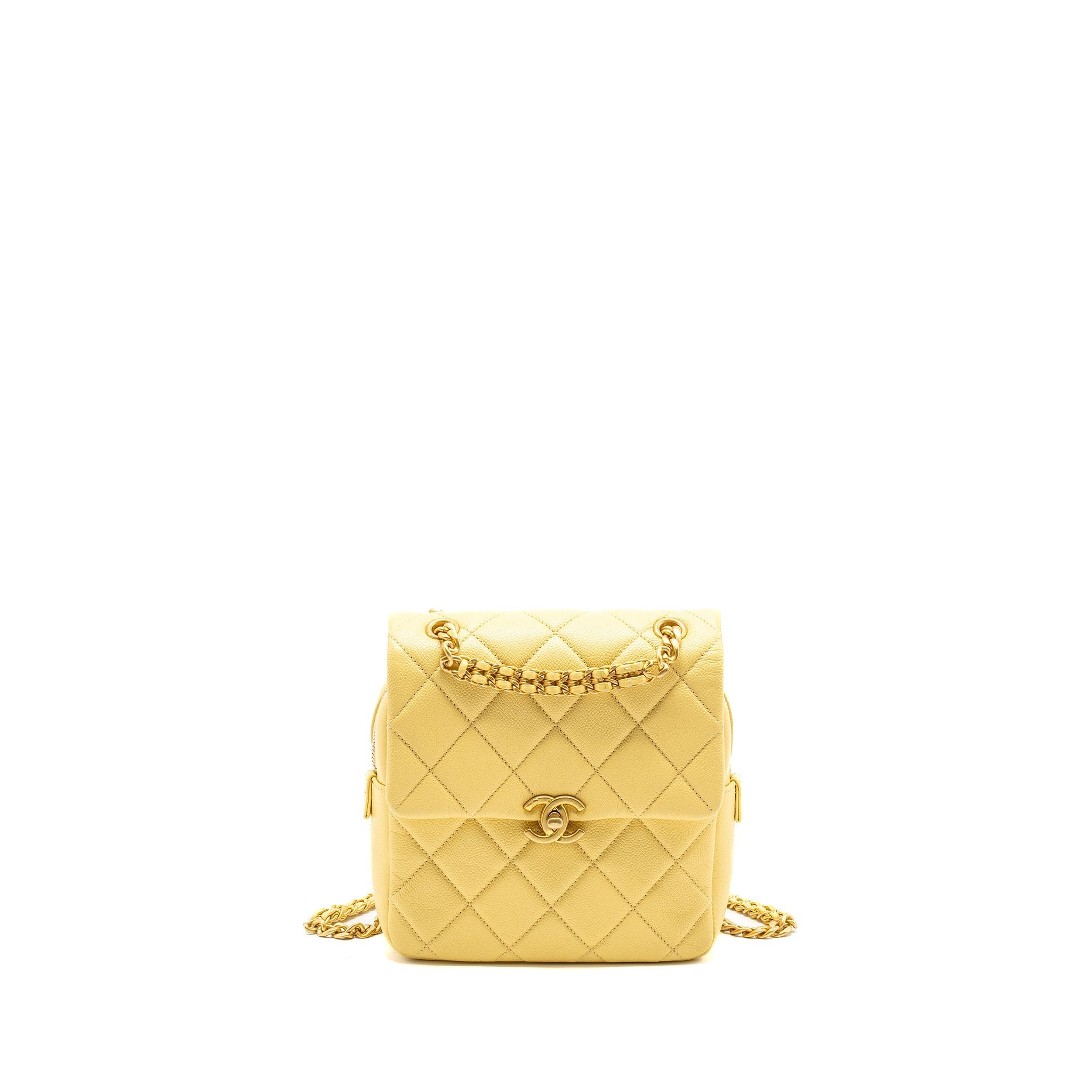 CHANEL 22P QUILTED FLAP BACKPACK CAVIAR LIGHT YELLOW GHW (MICROCHIP)