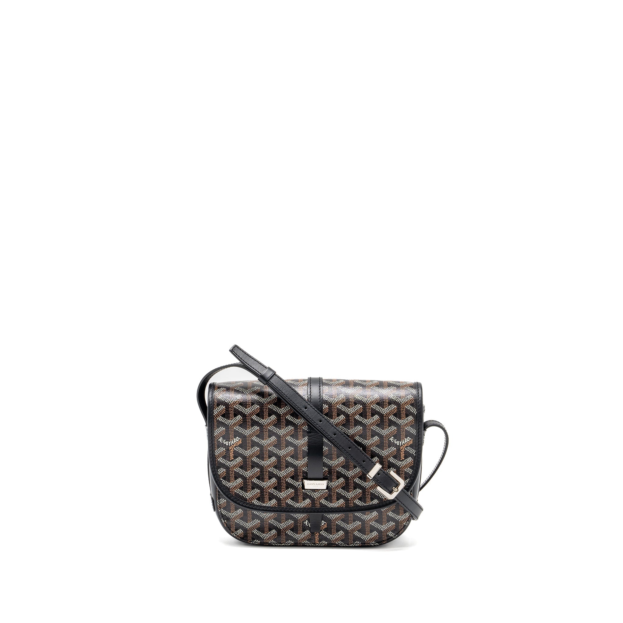 GOYARD BELVEDERE PM MESSENGER BAG GOYARDLINE CANVAS / CALFSKIN BLACK SHW