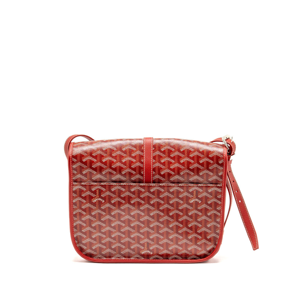 GOYARD BELVEDERE MM MESSENGER BAG GOYARDINE CANVAS/CALFSKIN RED SHW