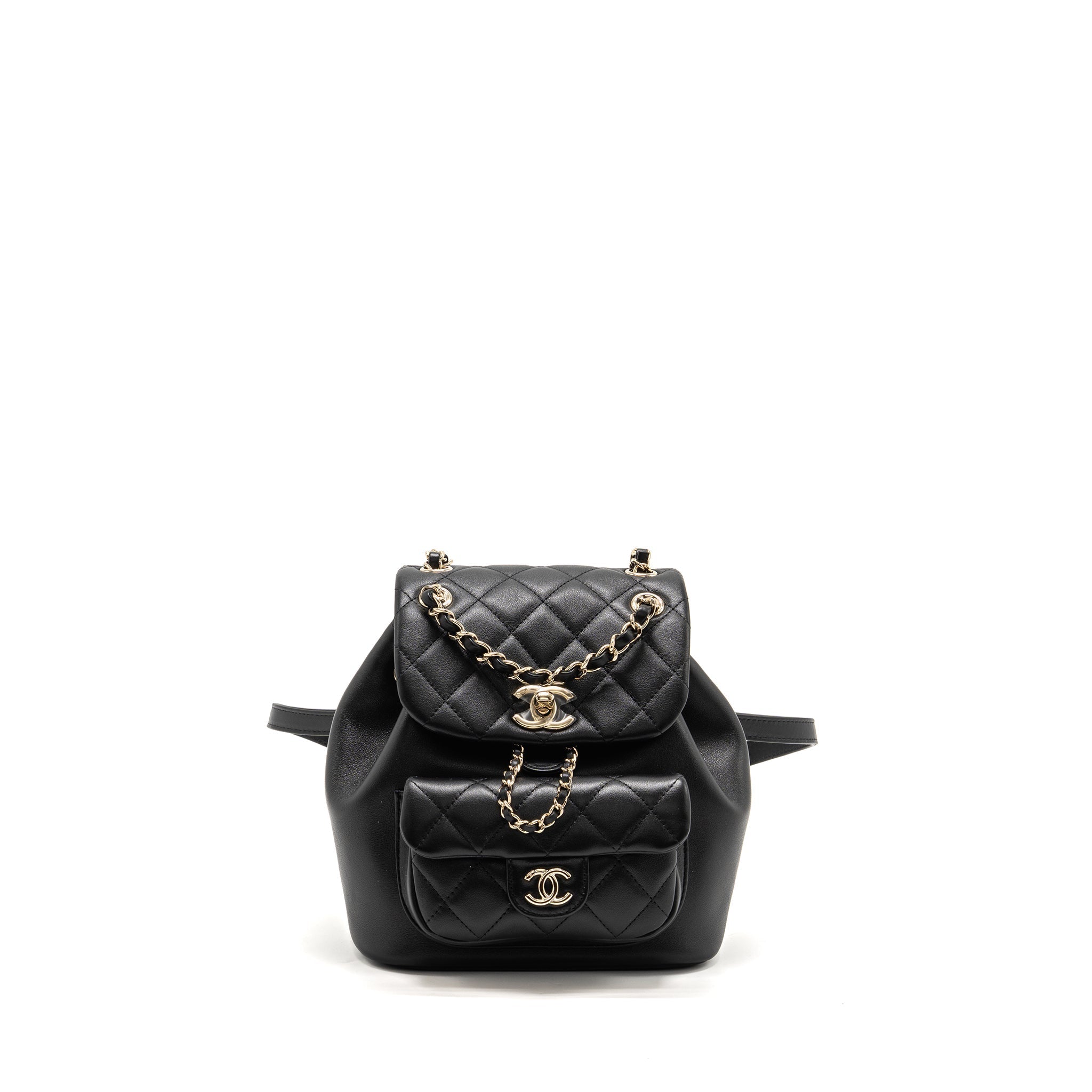 CHANEL 24P MINI DUMA BACKPACK CALFSKIN BLACK LGHW (MICROCHIP)