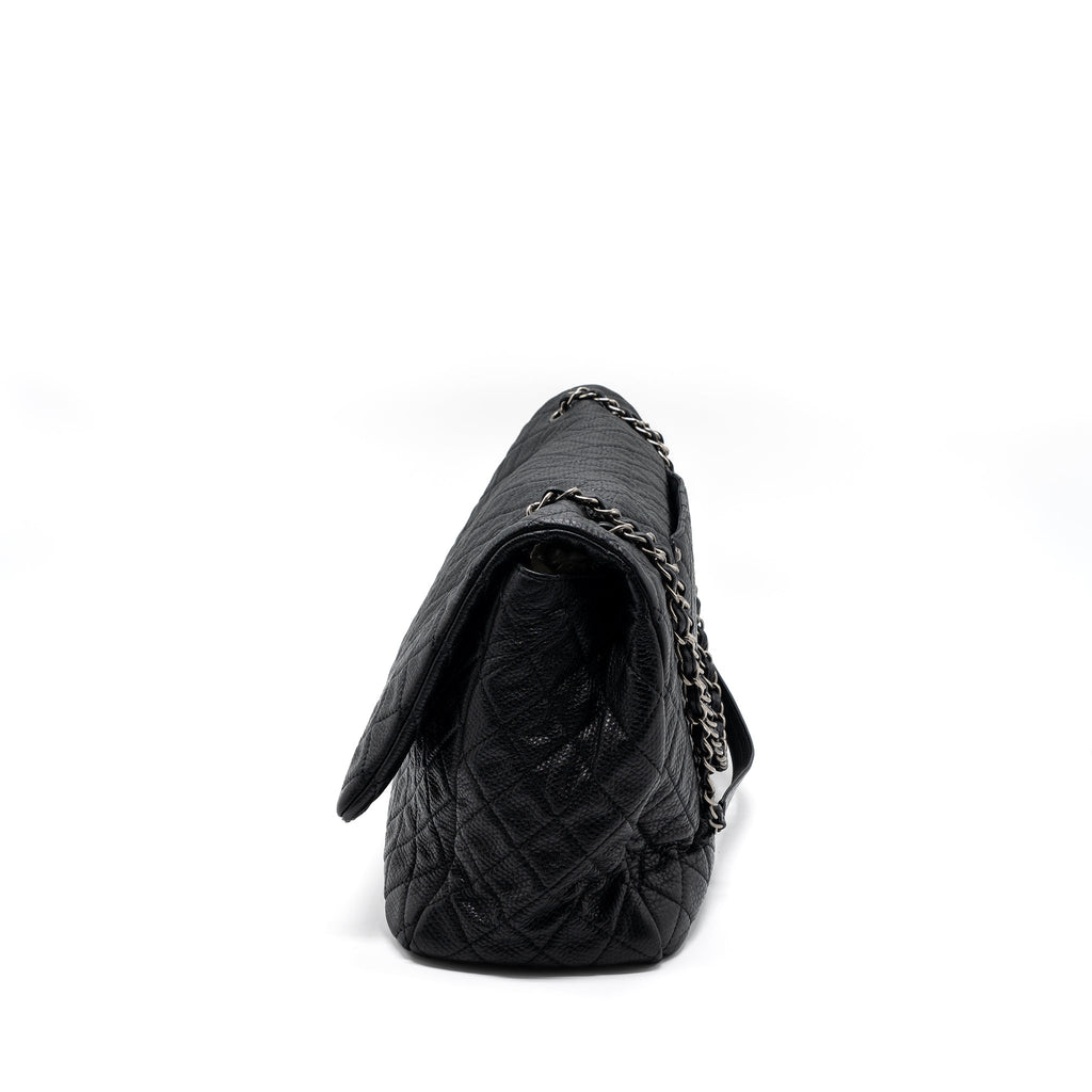 CHANEL XXL CLASSIC TRAVEL FLAP CALFSKIN BLACK RUTHENIUM HARDWARE