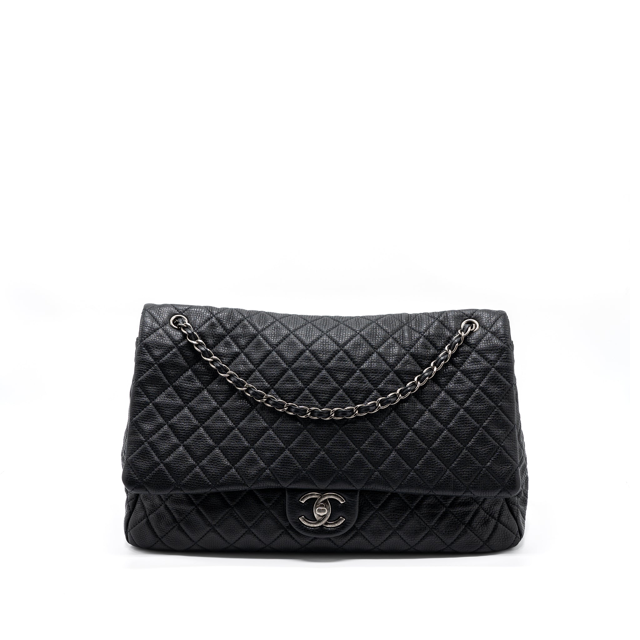 CHANEL XXL CLASSIC TRAVEL FLAP CALFSKIN BLACK RUTHENIUM HARDWARE