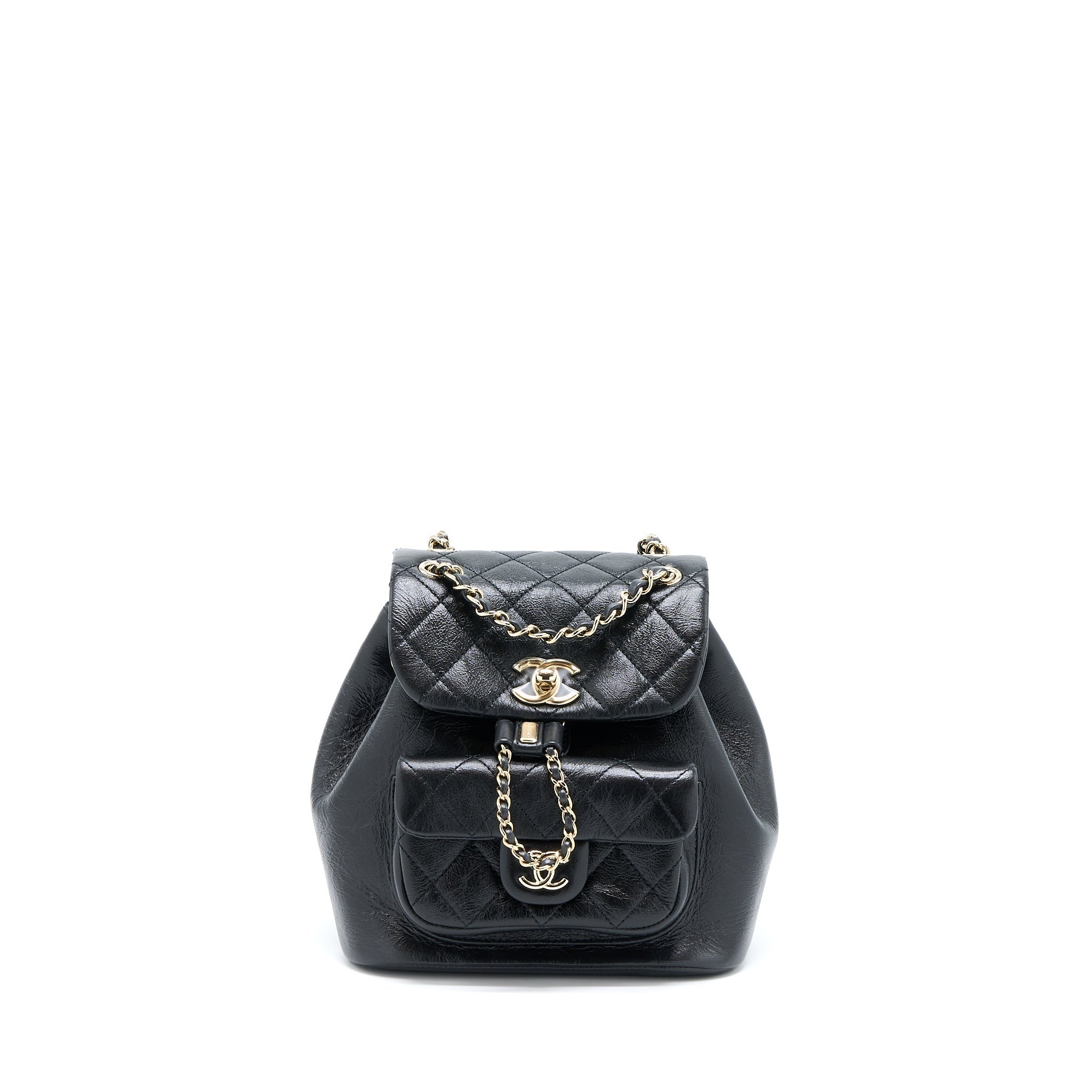 CHANEL 22C MINI DUMA BACKPACK AGED CALFSKIN BLACK LGHW (MICROCHIP)