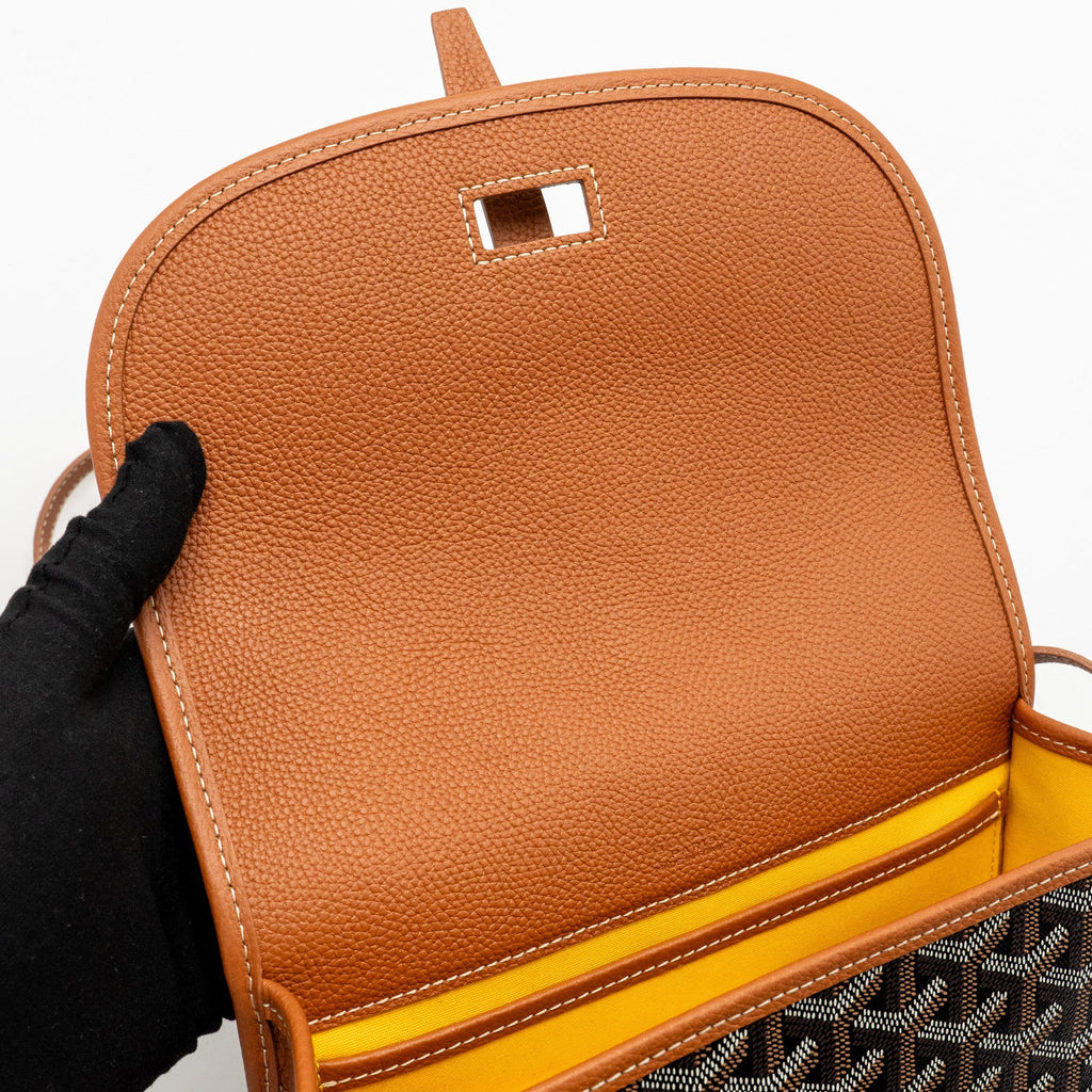 GOYARD BELVEDERE PM MESSENGER BAG GOYARDINE CANVAS / CALFSKIN BLACK/TAN SHW