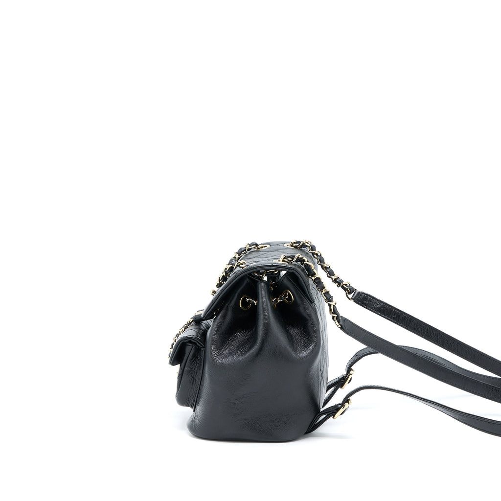 CHANEL 22C MINI DUMA BACKPACK AGED CALFSKIN BLACK LGHW (MICROCHIP)