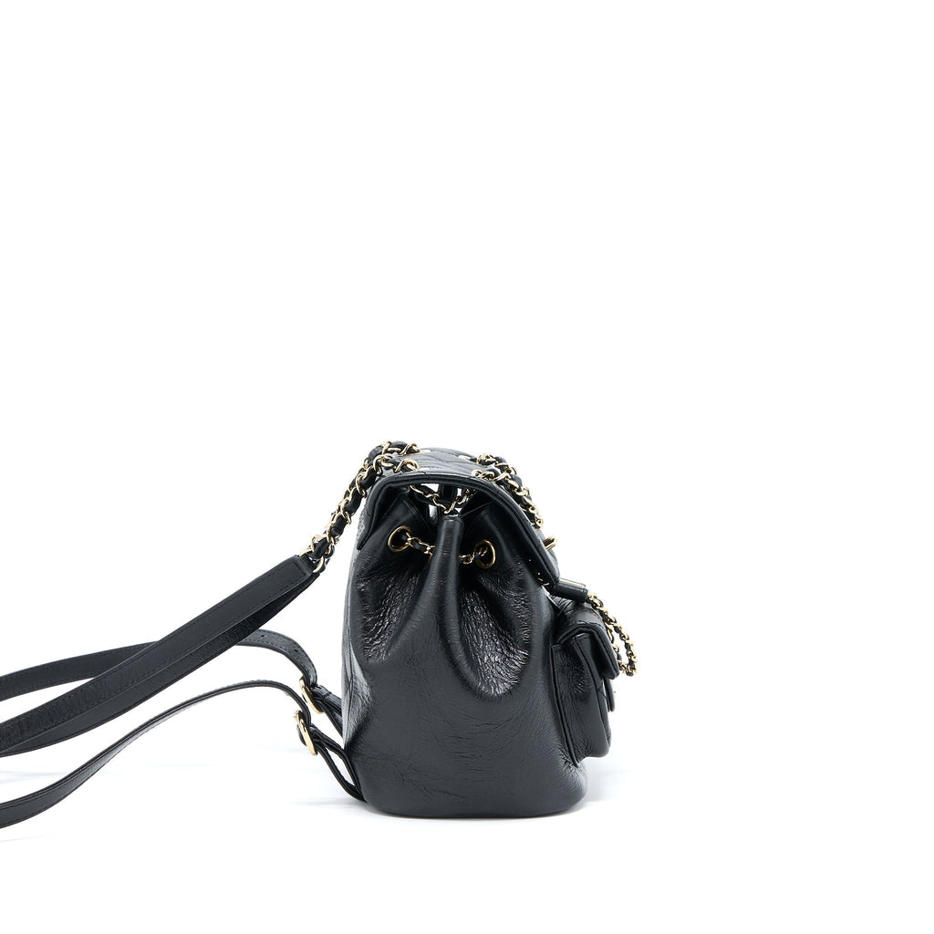 CHANEL 22C MINI DUMA BACKPACK AGED CALFSKIN BLACK LGHW (MICROCHIP)