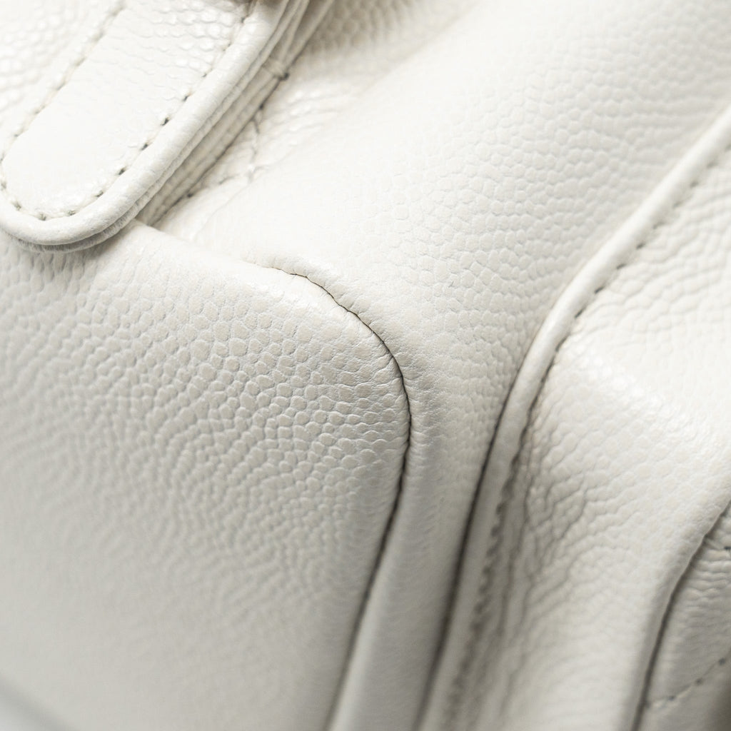 CHANEL 23K TRIPLE POCKET MINI BACKPACK CAVIAR WHITE LGHW (MICROCHIP)