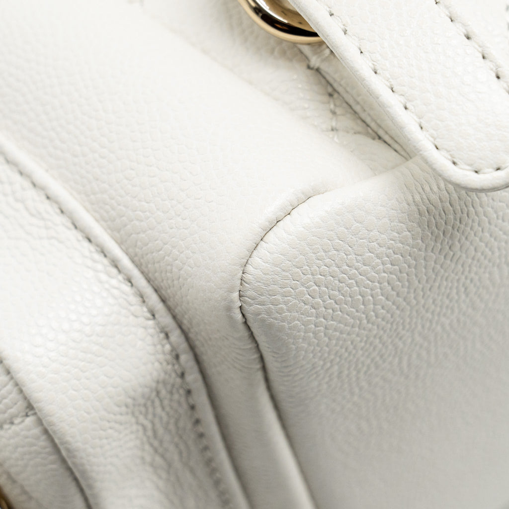 CHANEL 23K TRIPLE POCKET MINI BACKPACK CAVIAR WHITE LGHW (MICROCHIP)