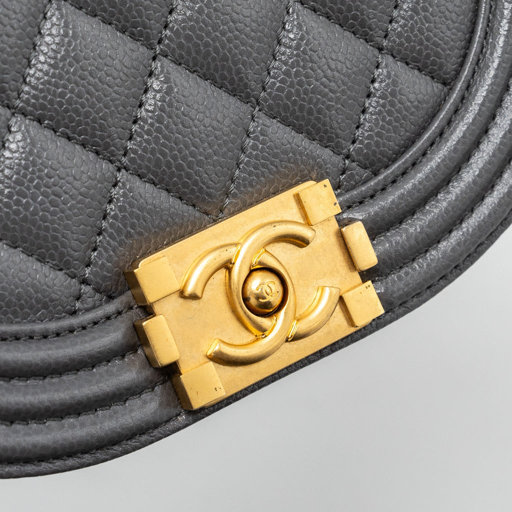 CHANEL 22A ROUND BOY MESSENGER BAG CAVIAR GREY GHW(MICROCHIP)