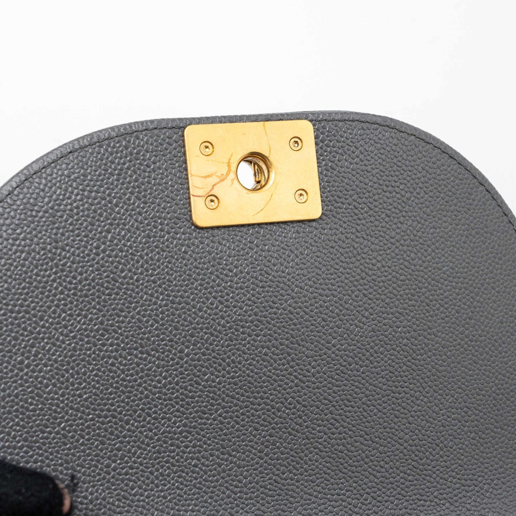 CHANEL 22A ROUND BOY MESSENGER BAG CAVIAR GREY GHW(MICROCHIP)