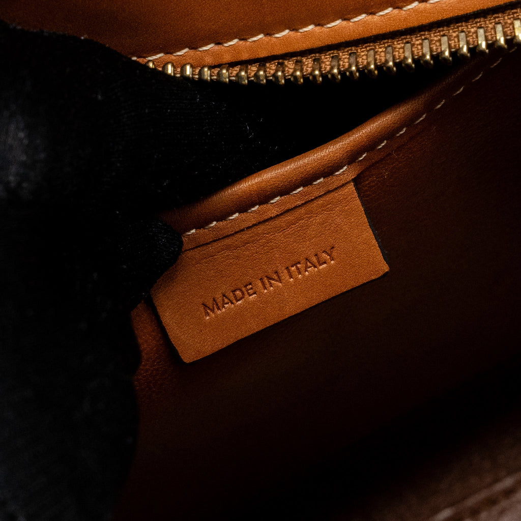 CELINE NANO LUGGAGE BAG CANVAS/LEATHER TAN/WHITE GHW
