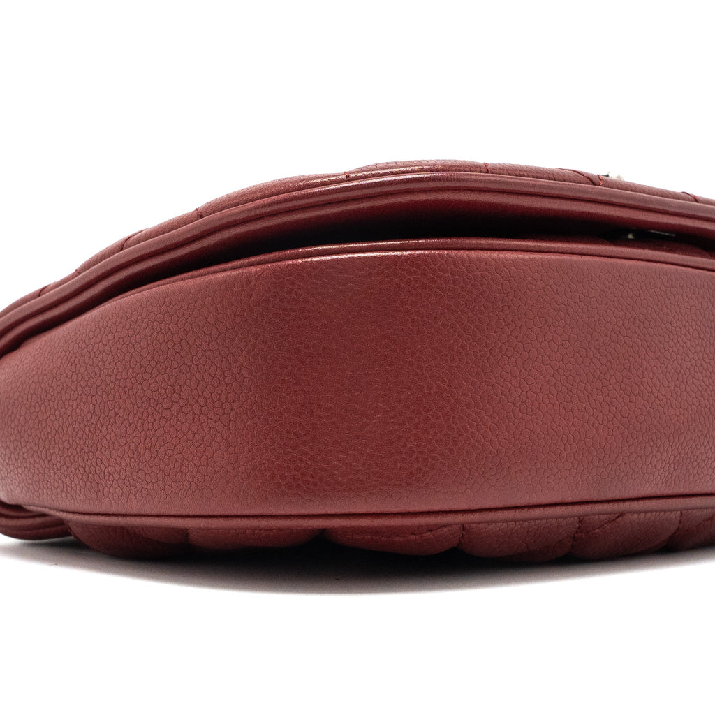 CHANEL ROUND CROSSBODY MESSENGER BAG CAVIAR RED BRUSHED GOLD/RUTHENIUM SILVER HARDWARE