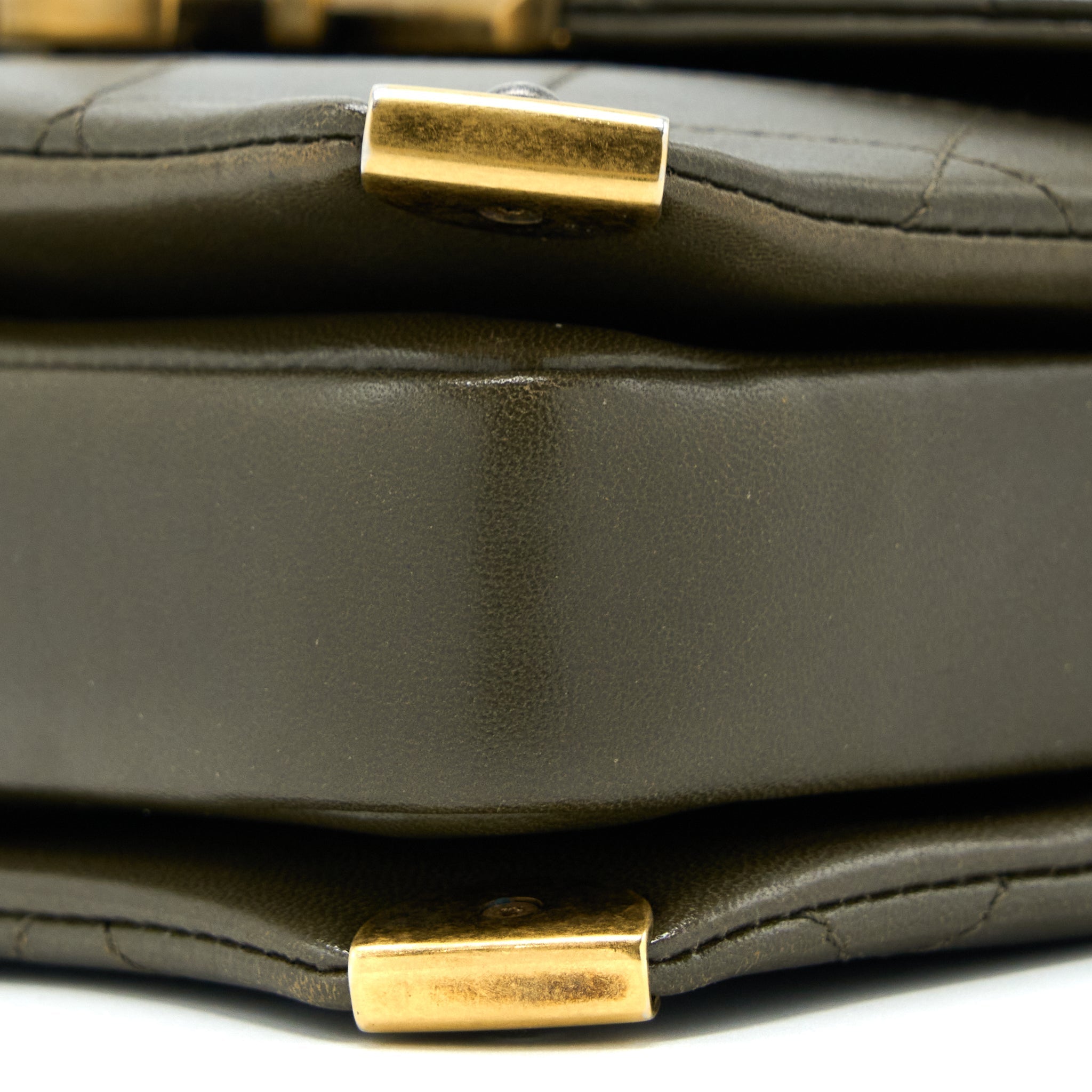 CHANEL MESSENGER FLAP BAG LAMBSKIN OLIVE GREEN RUTHENIUM GHW
