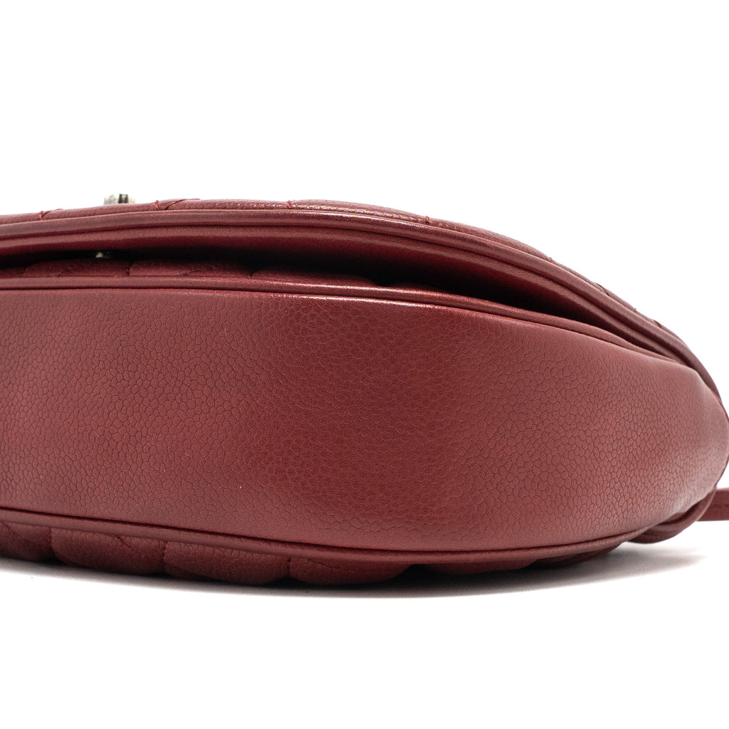 CHANEL ROUND CROSSBODY MESSENGER BAG CAVIAR RED BRUSHED GOLD/RUTHENIUM SILVER HARDWARE