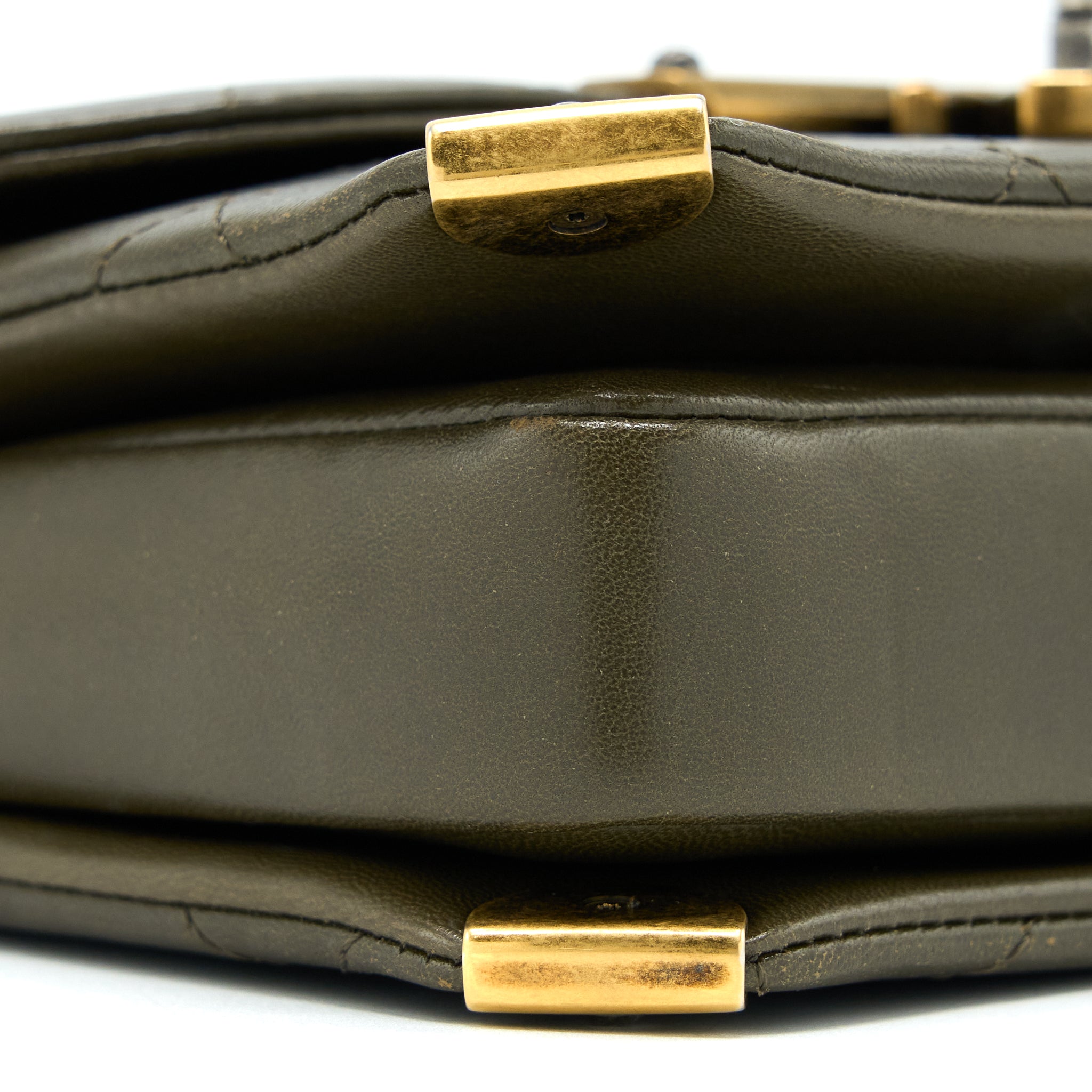 CHANEL MESSENGER FLAP BAG LAMBSKIN OLIVE GREEN RUTHENIUM GHW
