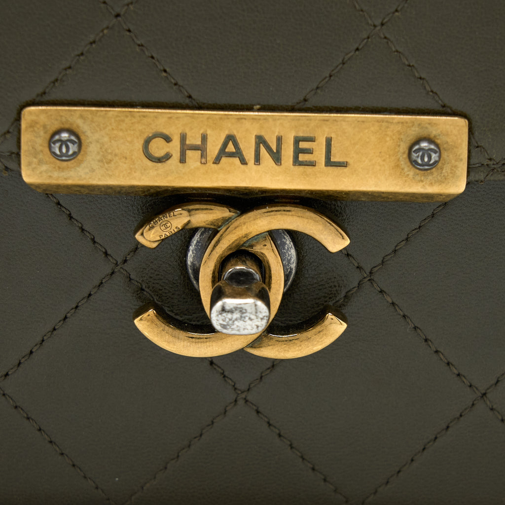 CHANEL MESSENGER FLAP BAG LAMBSKIN OLIVE GREEN RUTHENIUM GHW