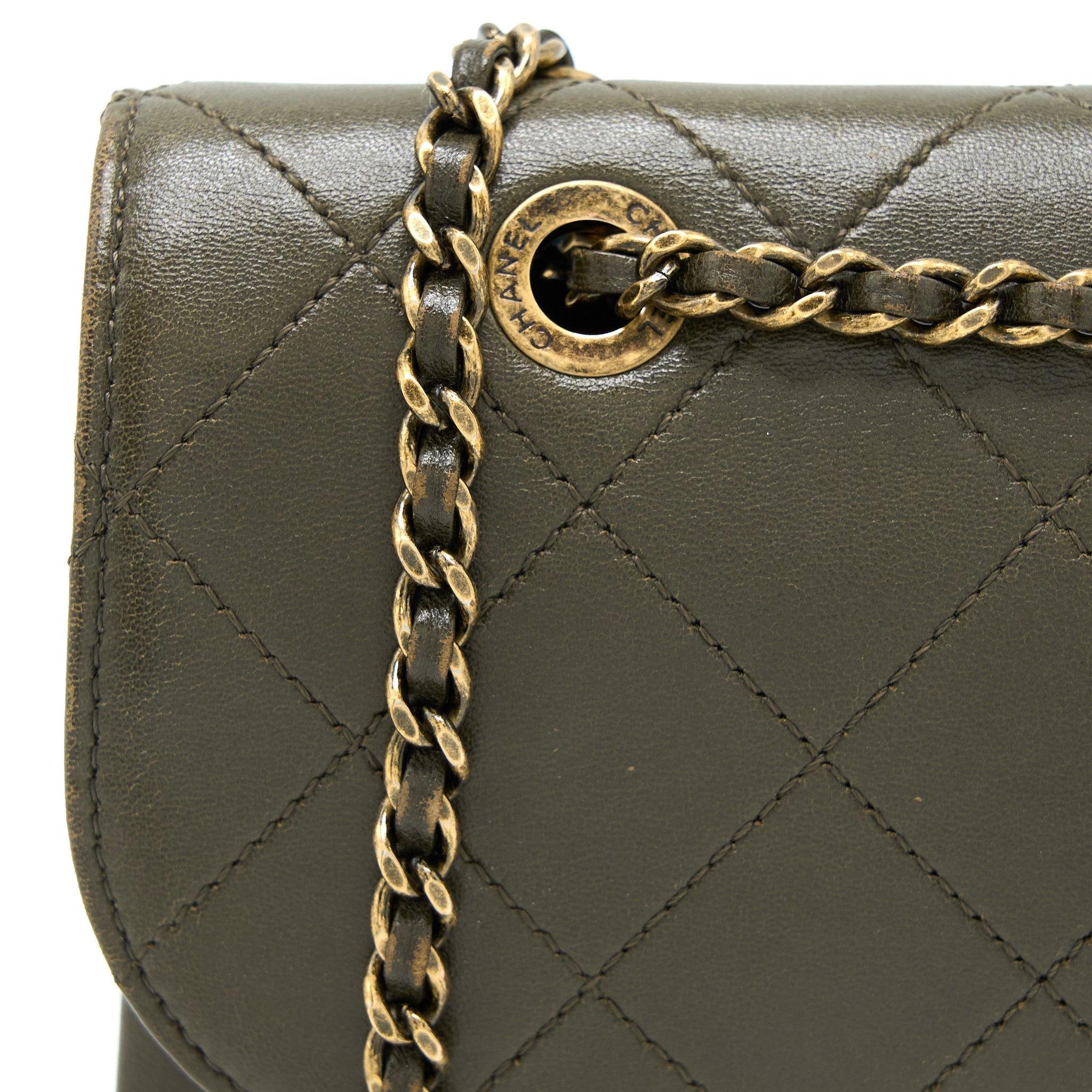 CHANEL MESSENGER FLAP BAG LAMBSKIN OLIVE GREEN RUTHENIUM GHW