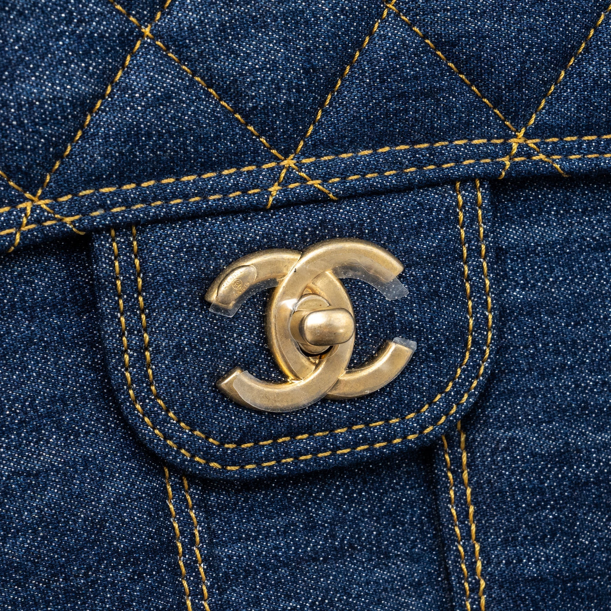 CHANEL 23S FLAP BACKPACK DENIM BLUE WITH GHW (MICROCHIP)