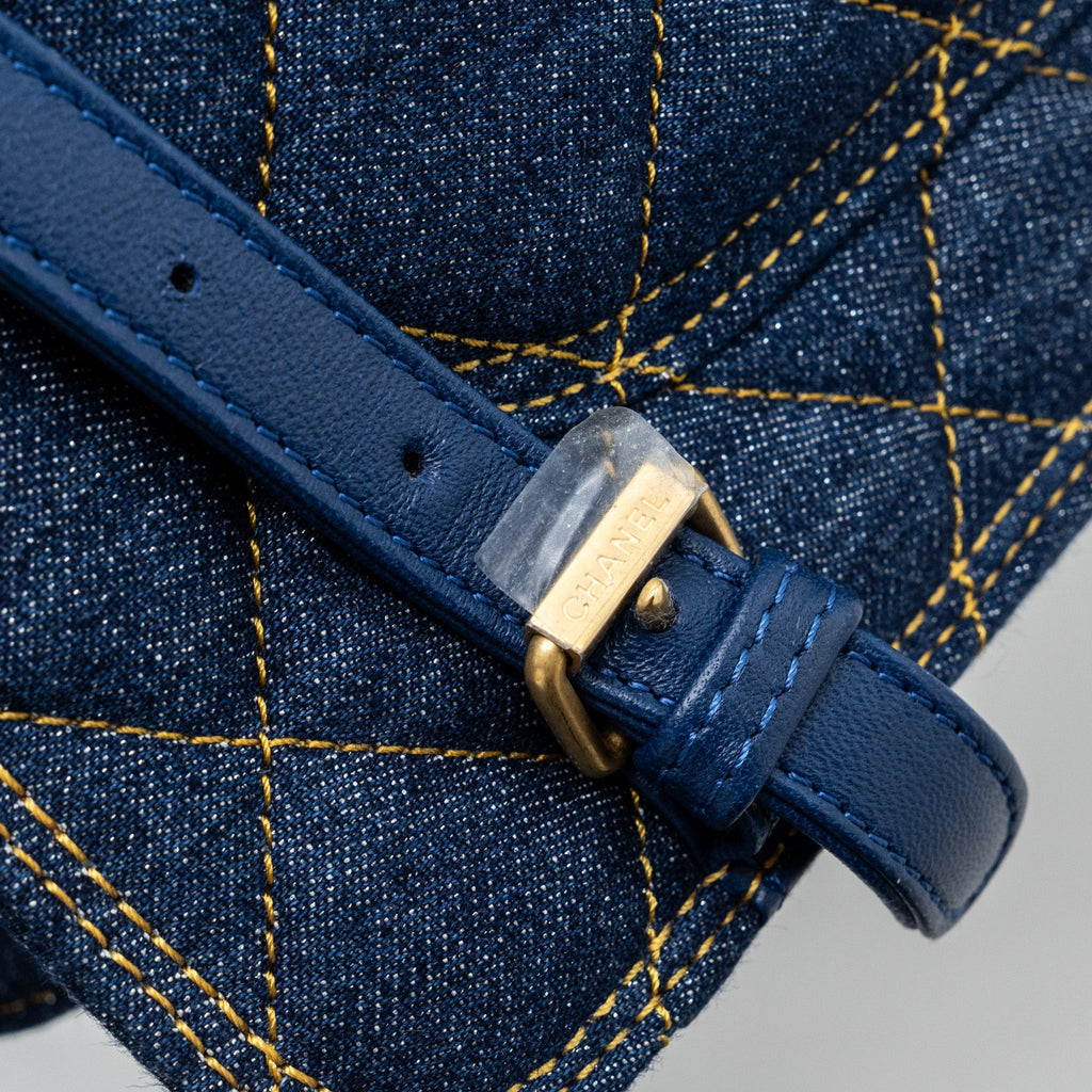 CHANEL 23S FLAP BACKPACK DENIM BLUE WITH GHW (MICROCHIP)