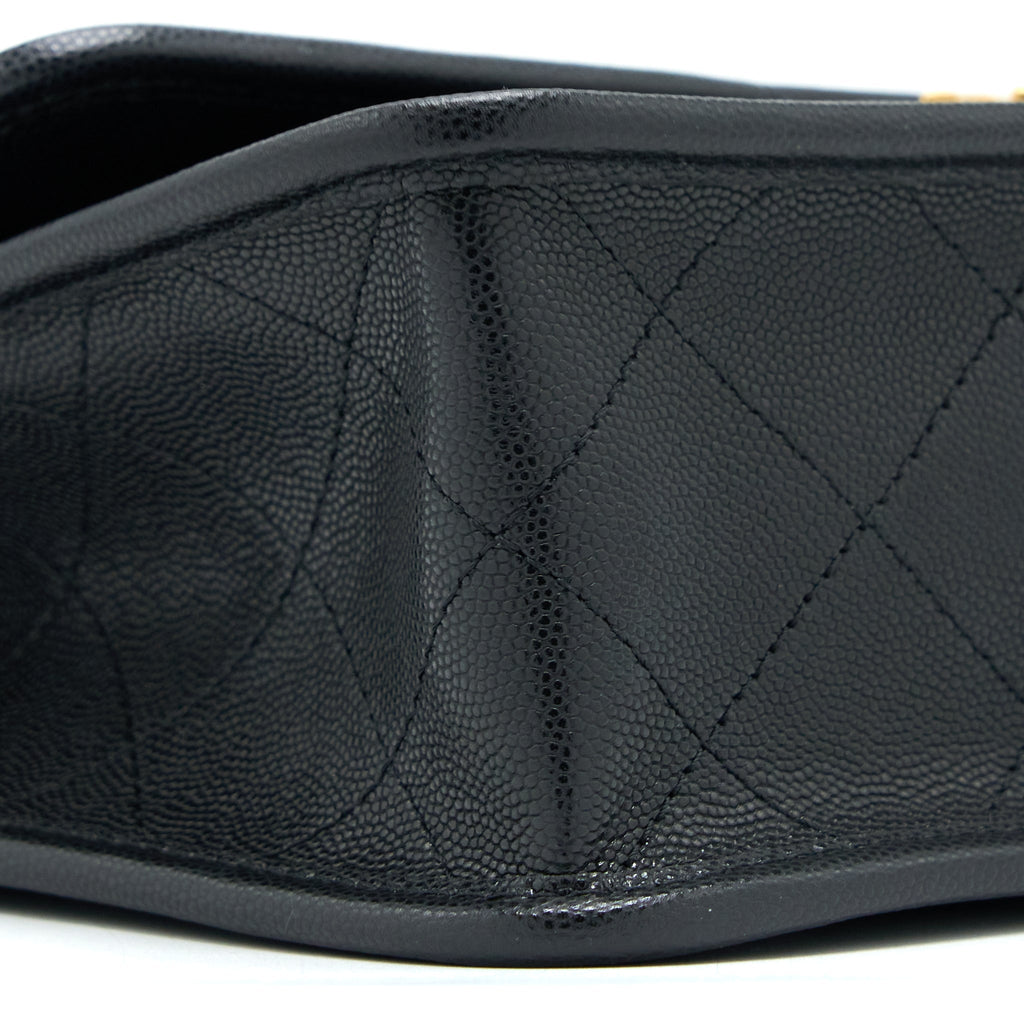 CHANEL 22K TOP HANDLE MESSENGER BAG CAVIAR BLACK BRUSHED GHW (MICROCHIP)