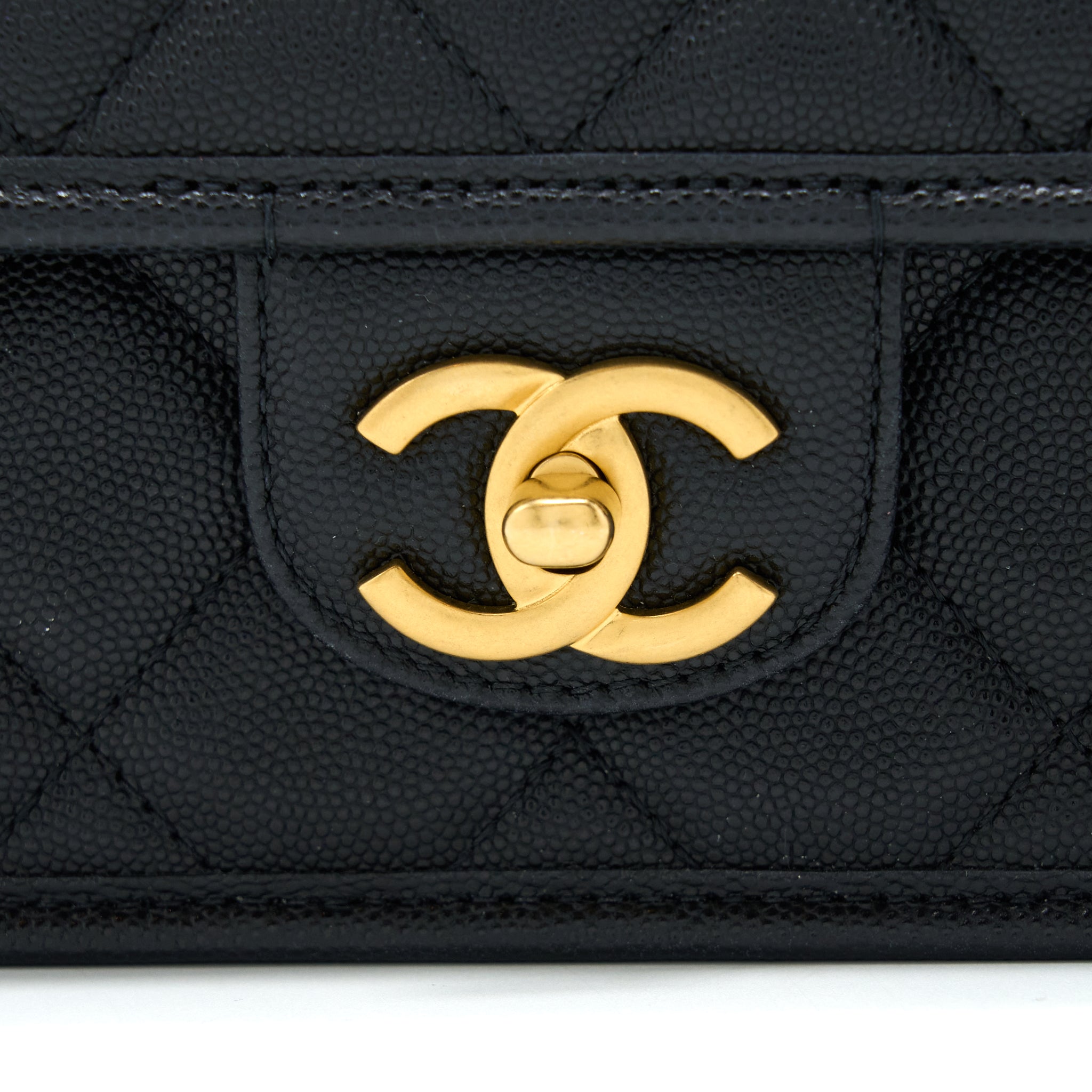 CHANEL 22K TOP HANDLE MESSENGER BAG CAVIAR BLACK BRUSHED GHW (MICROCHIP)