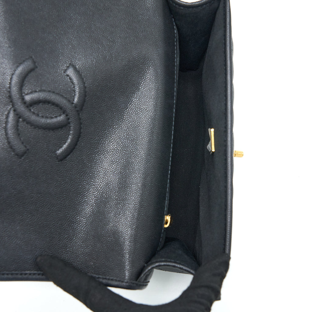 CHANEL 22K TOP HANDLE MESSENGER BAG CAVIAR BLACK BRUSHED GHW (MICROCHIP)