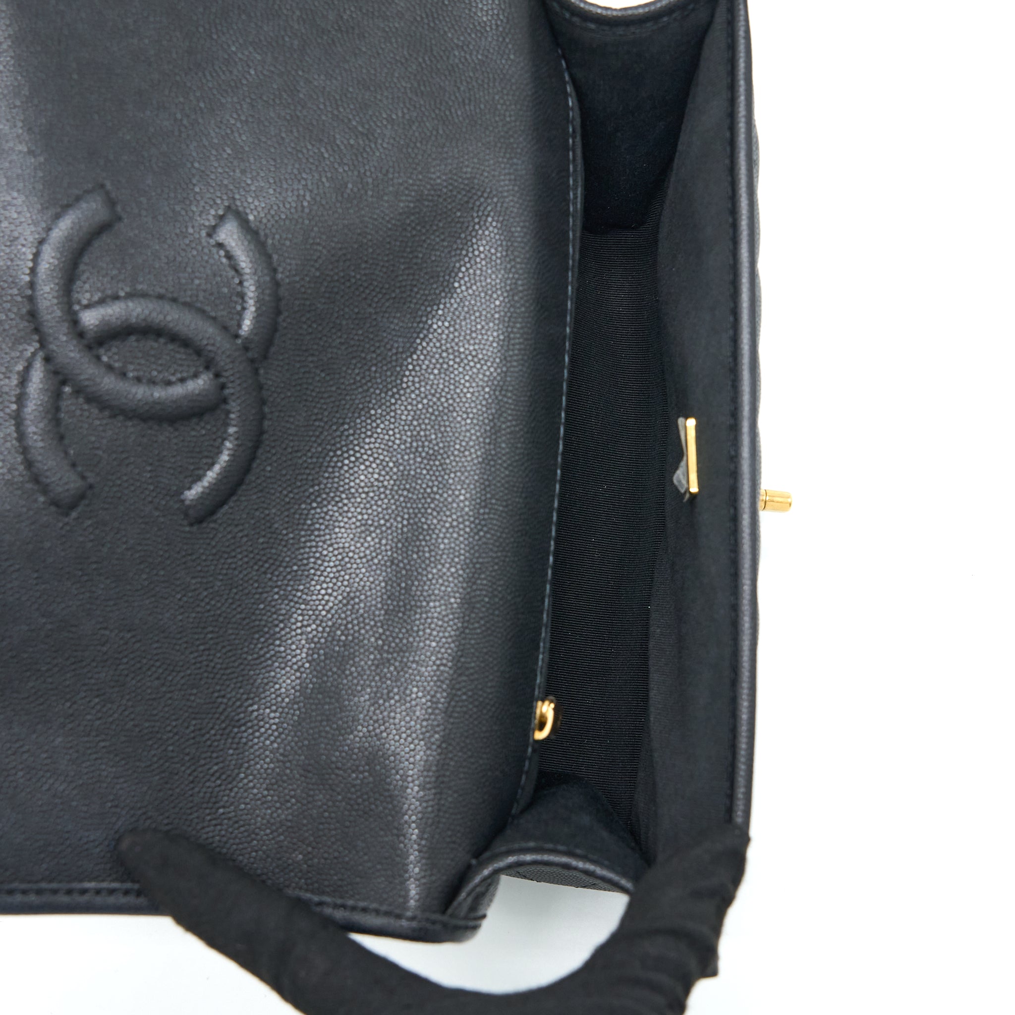 CHANEL 22K TOP HANDLE MESSENGER BAG CAVIAR BLACK BRUSHED GHW (MICROCHIP)