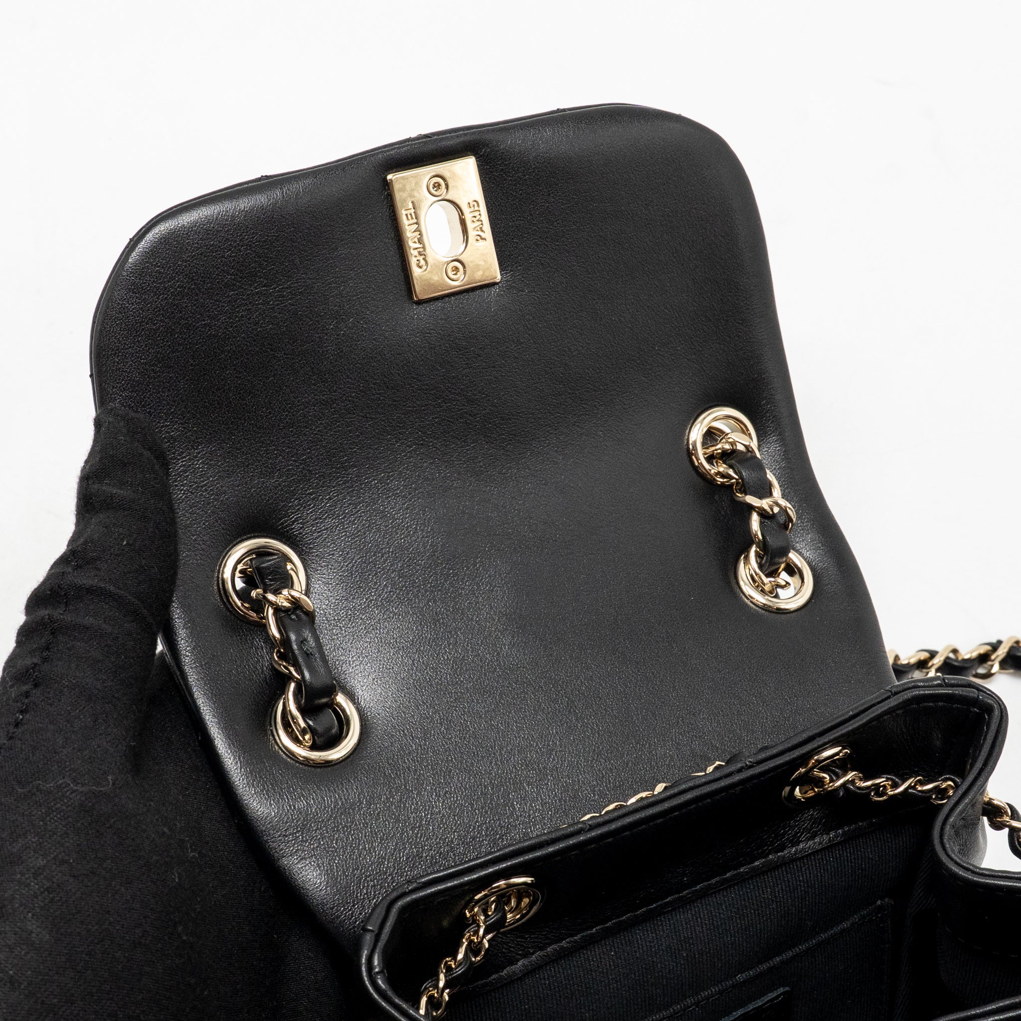 CHANEL MINI DUMA BACKPACK CALFSKIN BLACK LGHW (MICROCHIP)