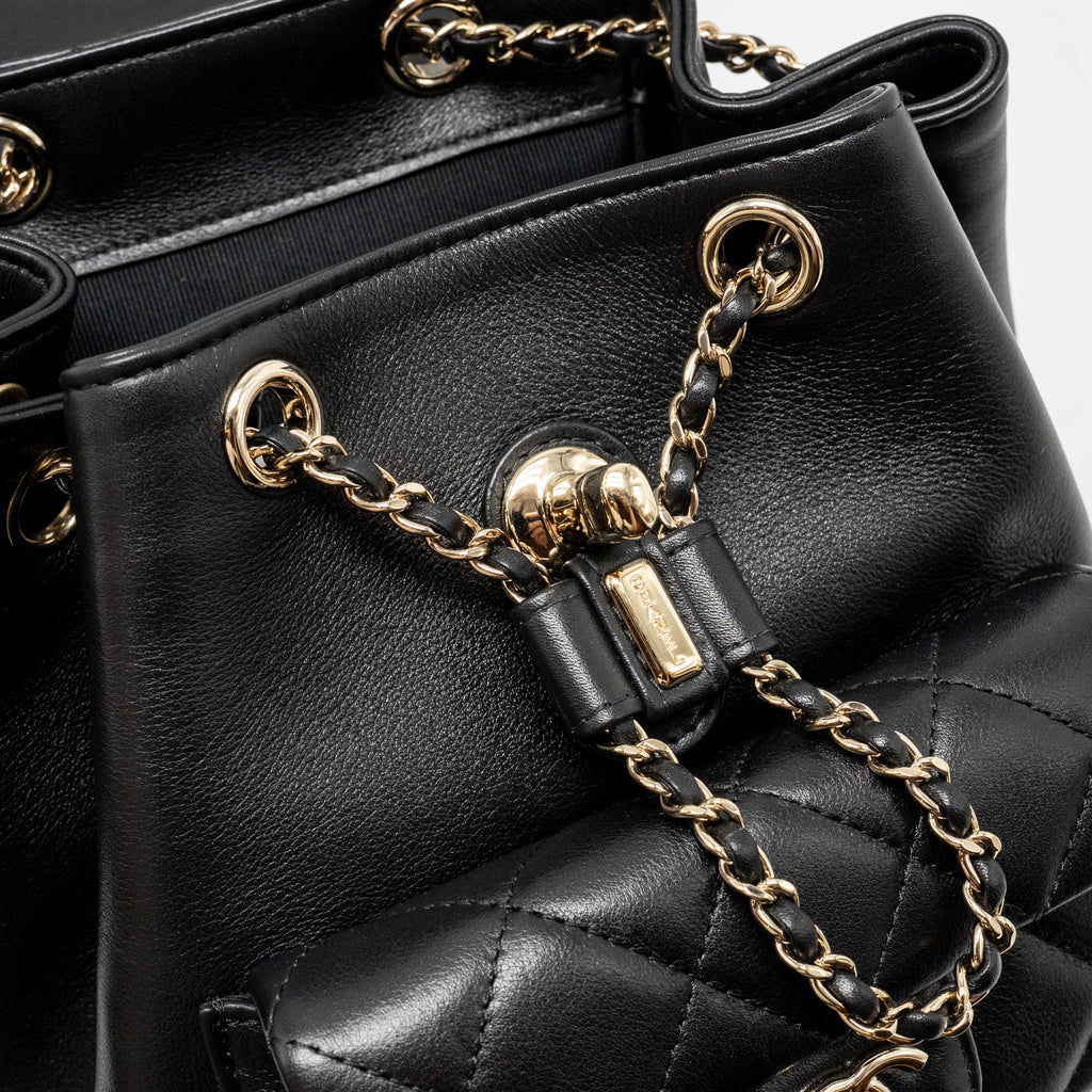 CHANEL MINI DUMA BACKPACK CALFSKIN BLACK LGHW (MICROCHIP)