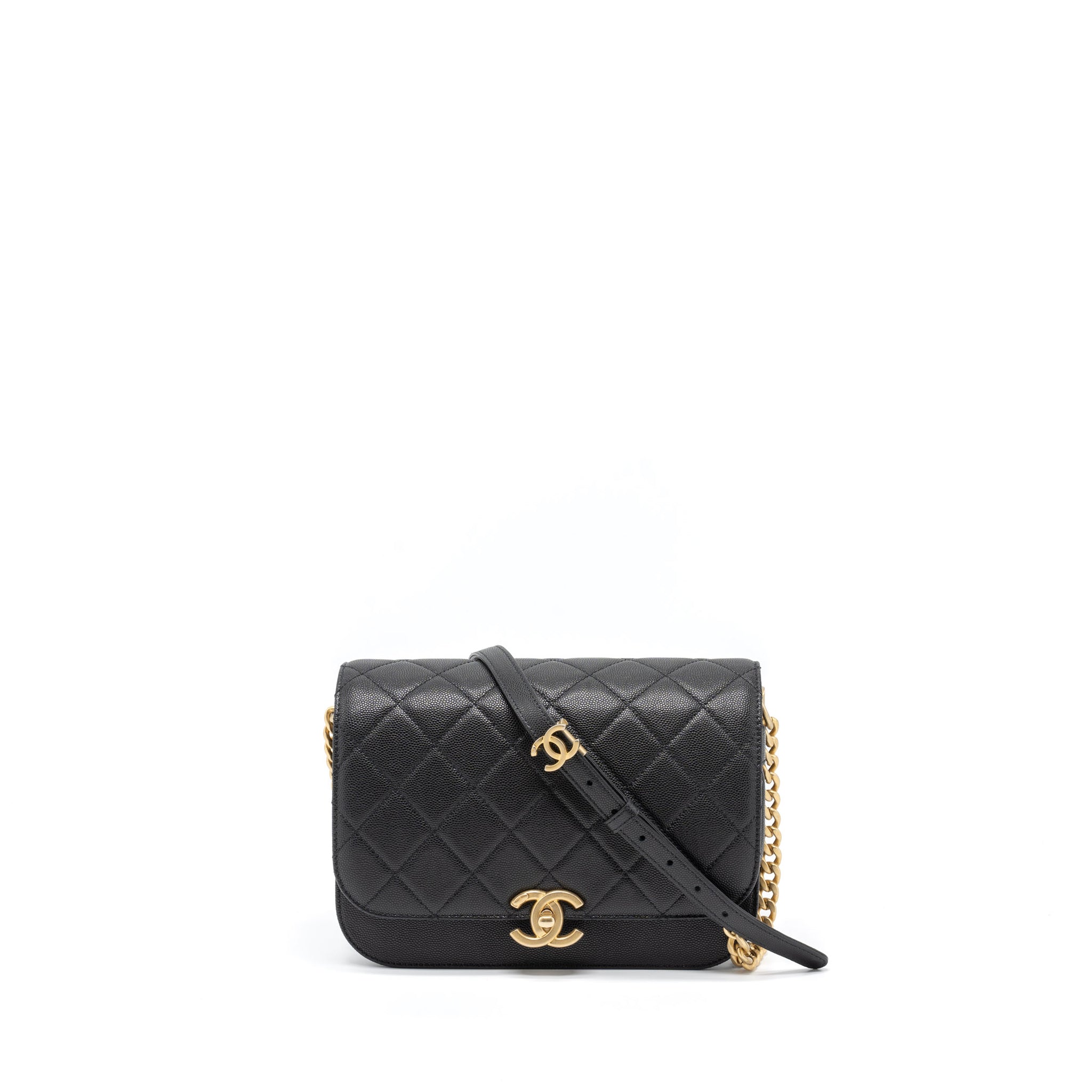 CHANEL MESSENGER BAG CAVIAR BLACK BRUSHED GHW (MICROCHIP)